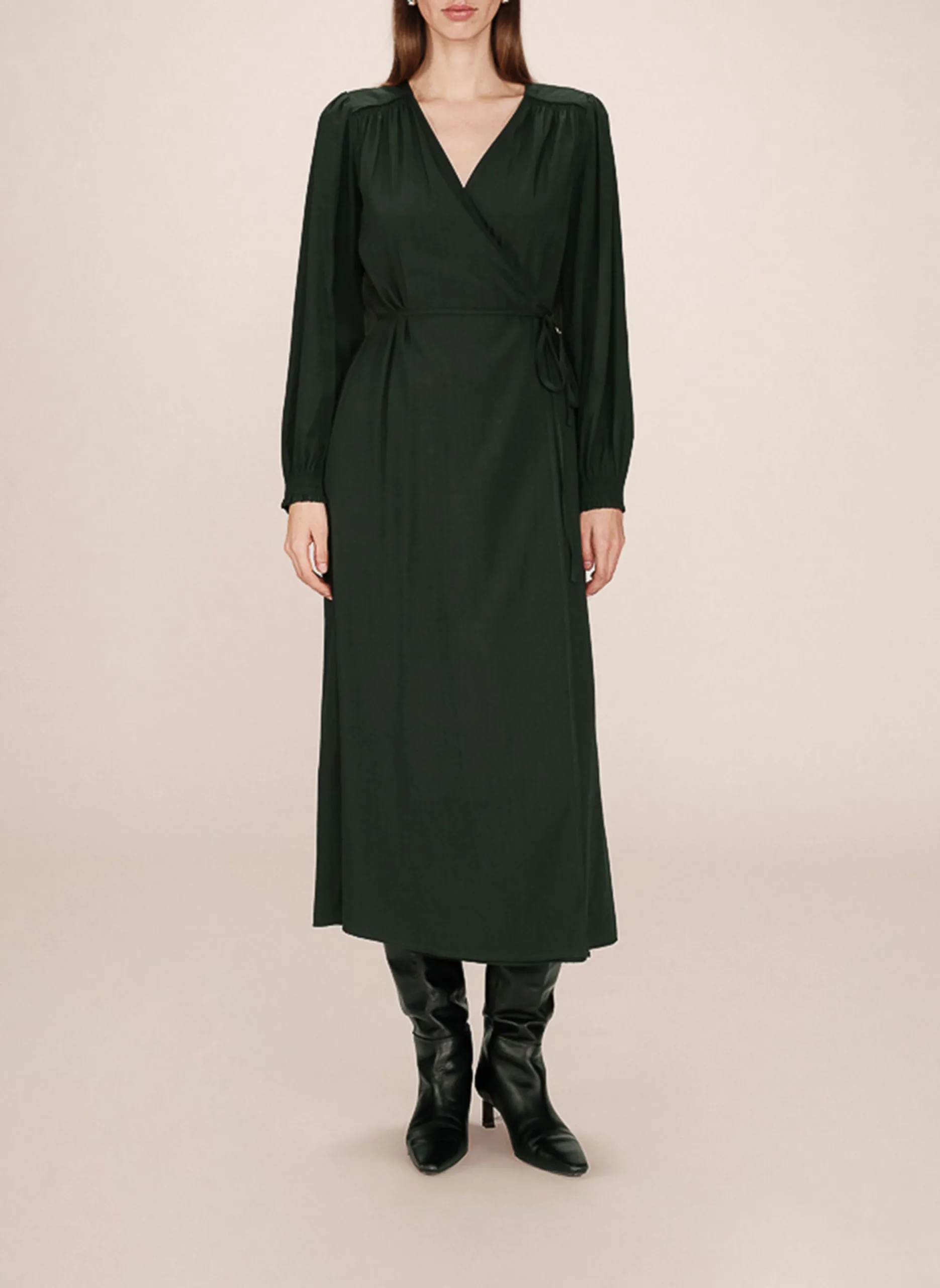 Robe longue portefeuille fluide Vert SEYCHELLES