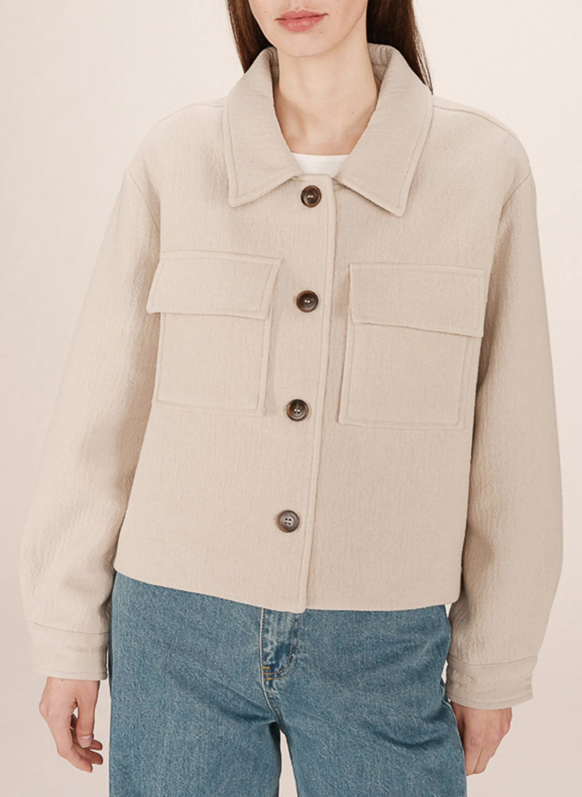 Veste droite boutonnée en laine mélangée Beige NOVEMBRE
