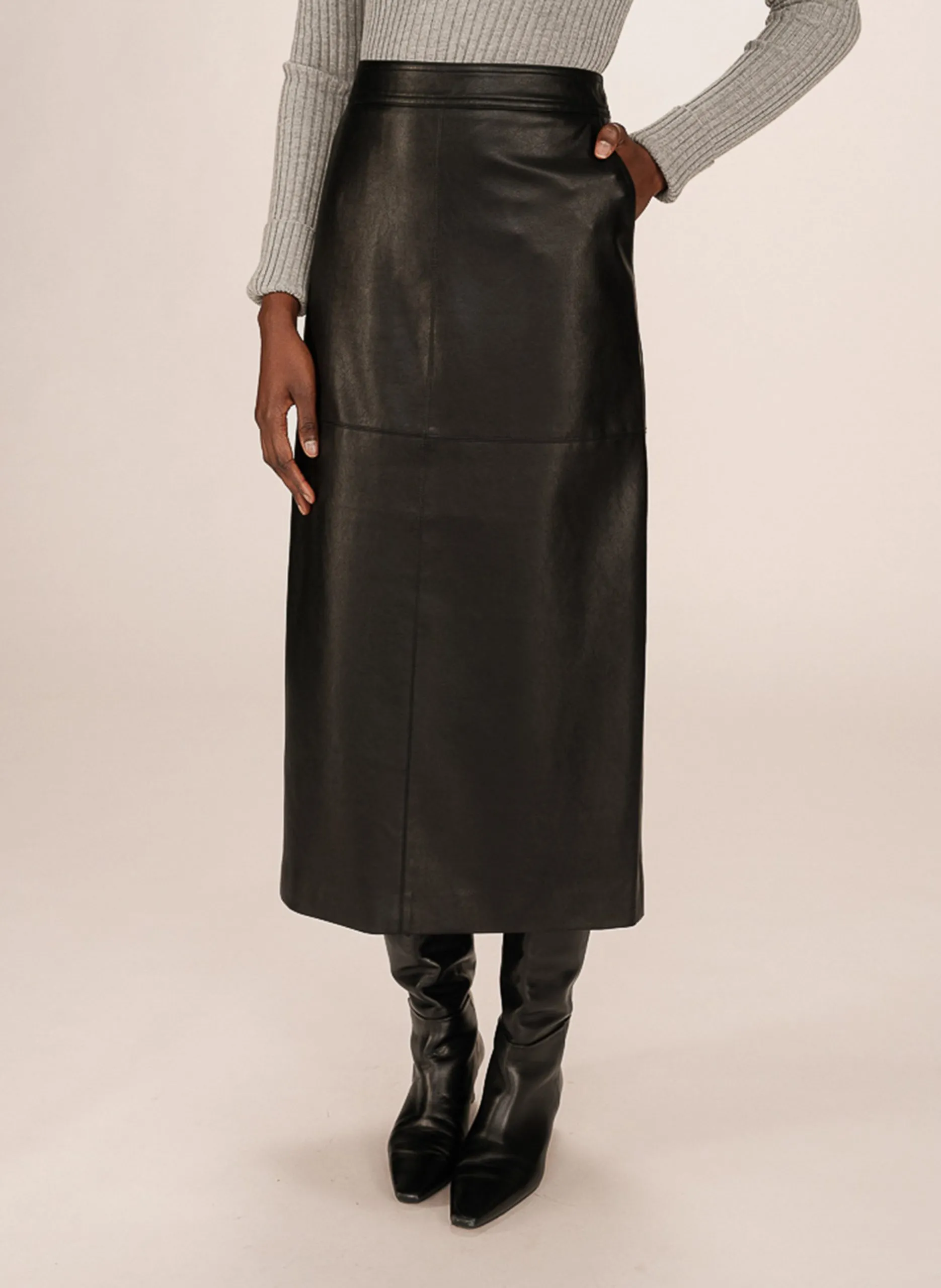 jupe midi aspect cuir Noir SIRENE