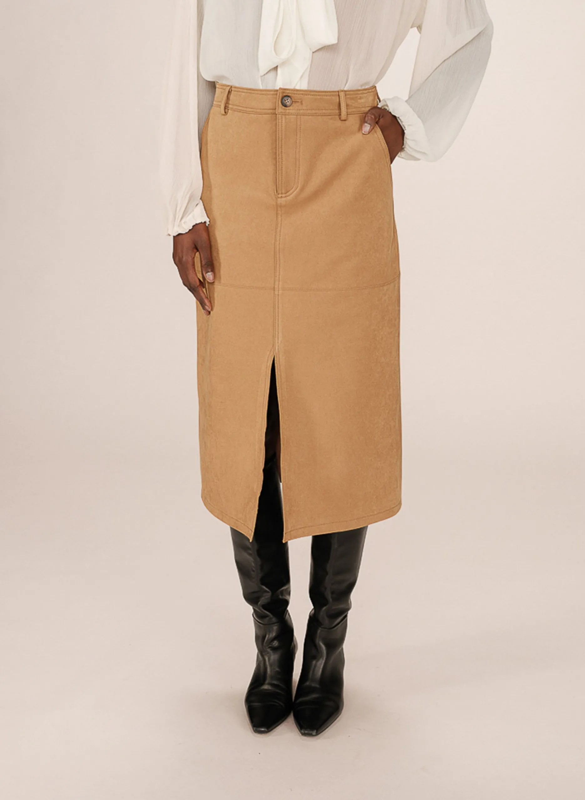 Jupe midi aspect suède Jaune SORRY