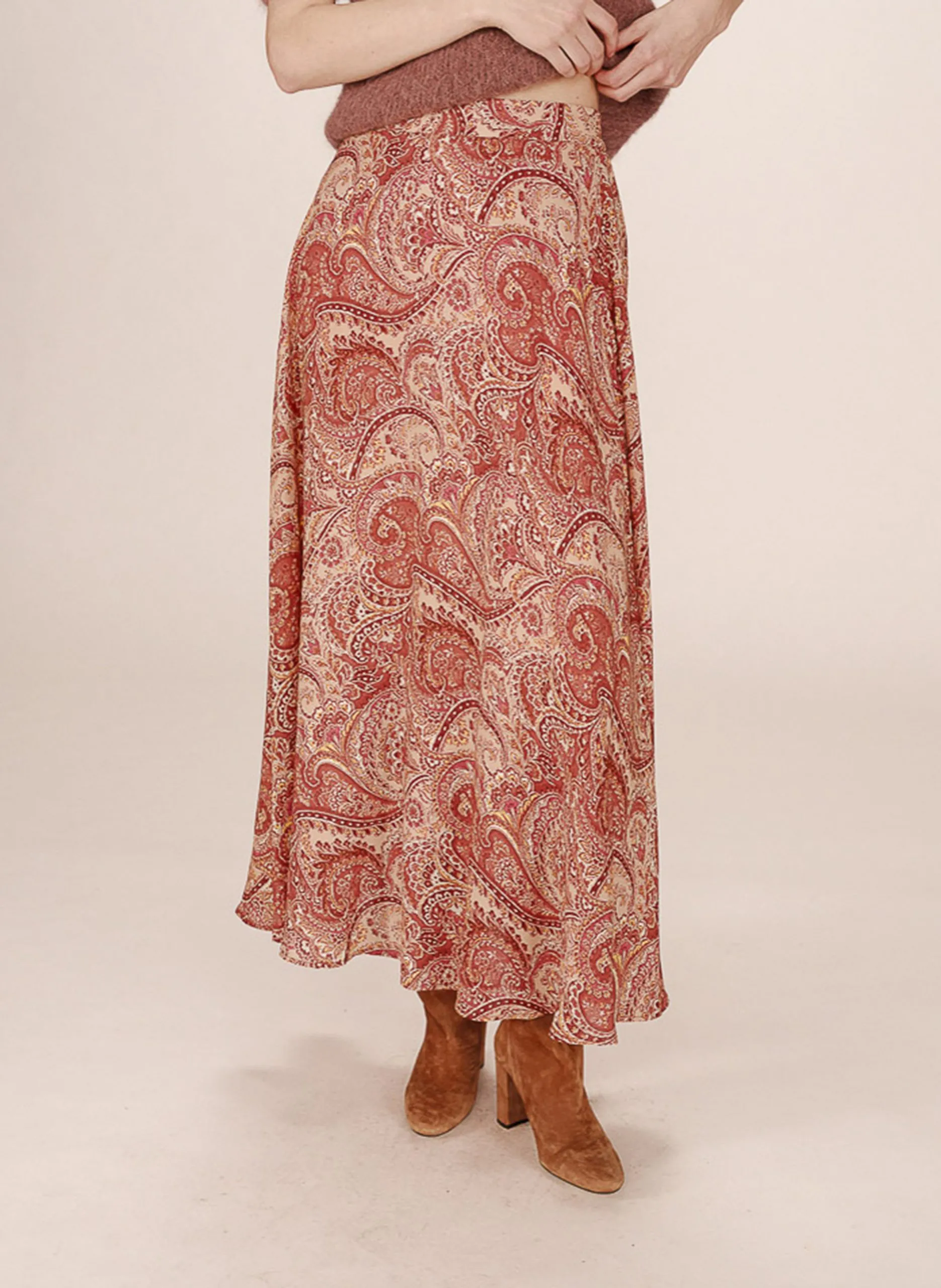 Jupe longue à motif Marron SIBELLA