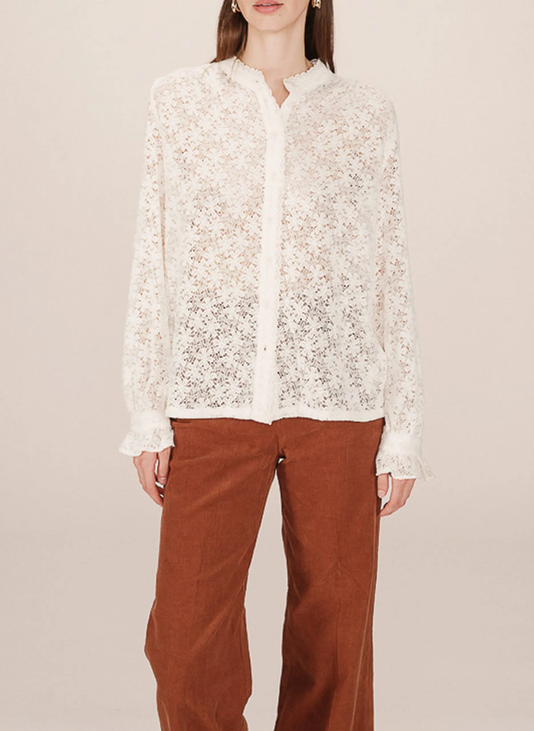 Chemise col rond rond en coton mélangé Blanc SWING