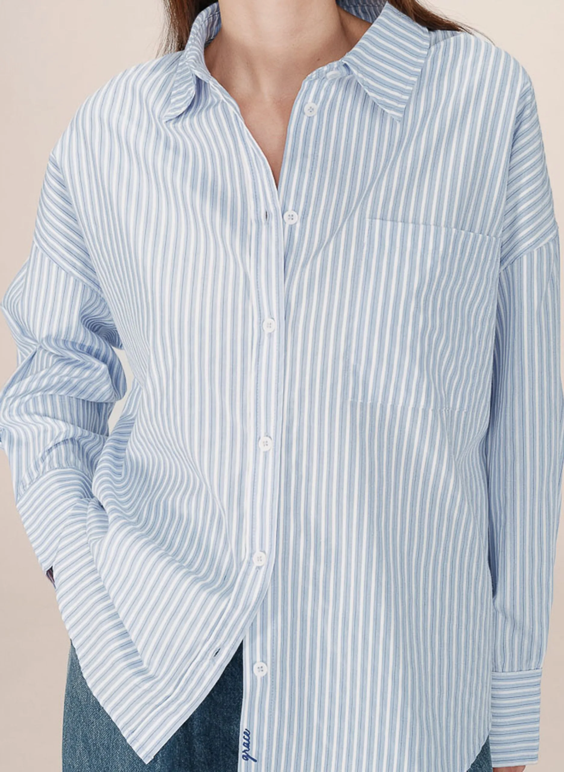 Chemise col classiqe en coton Bleu SULLY