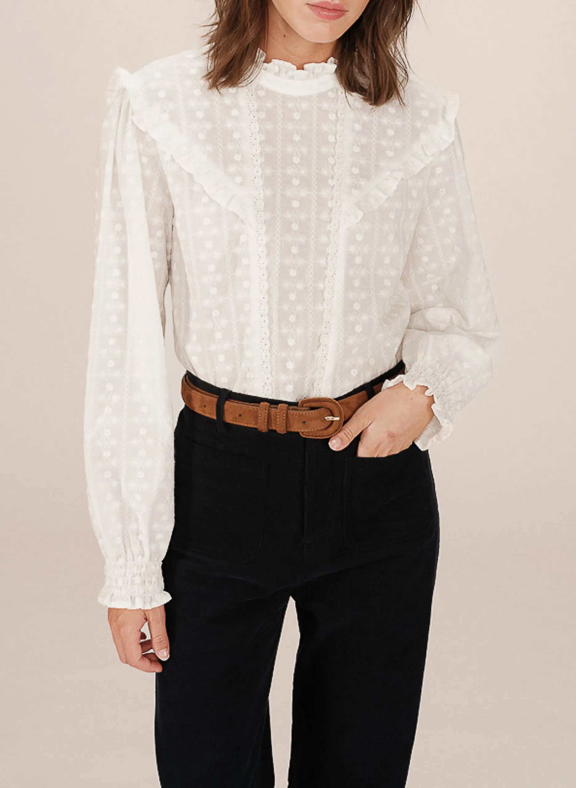 Blouse col victorien en coton Blanc SEDUISANTE