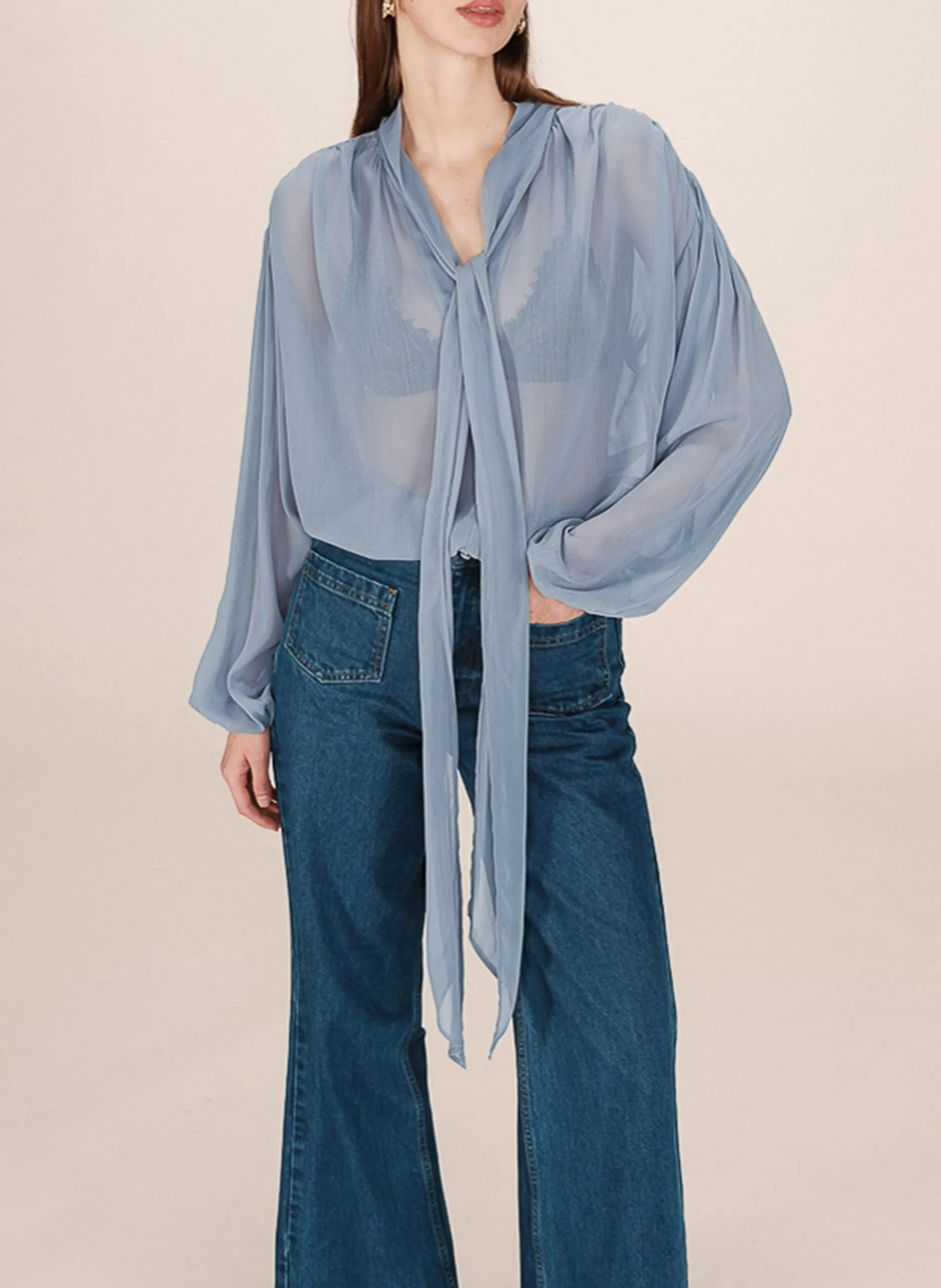 Blouse à col lavallière Bleu SPLENDIDE