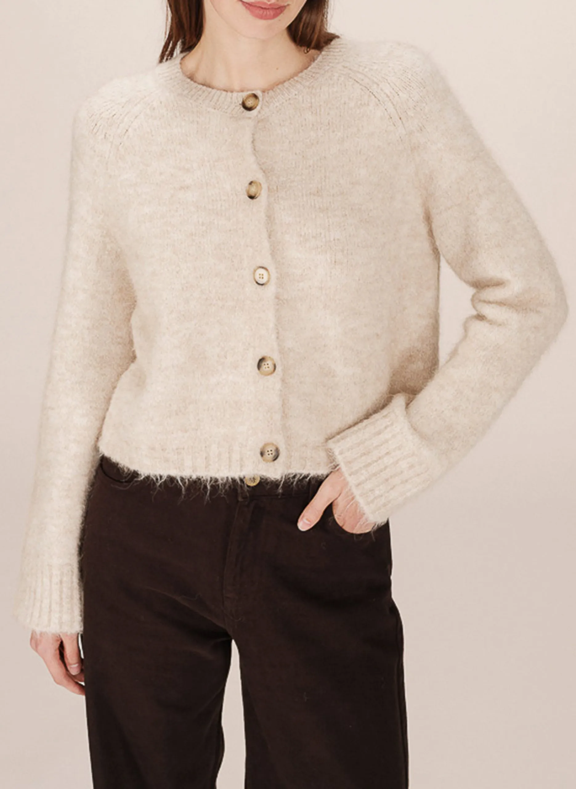 Gilet col rond Beige SALMA