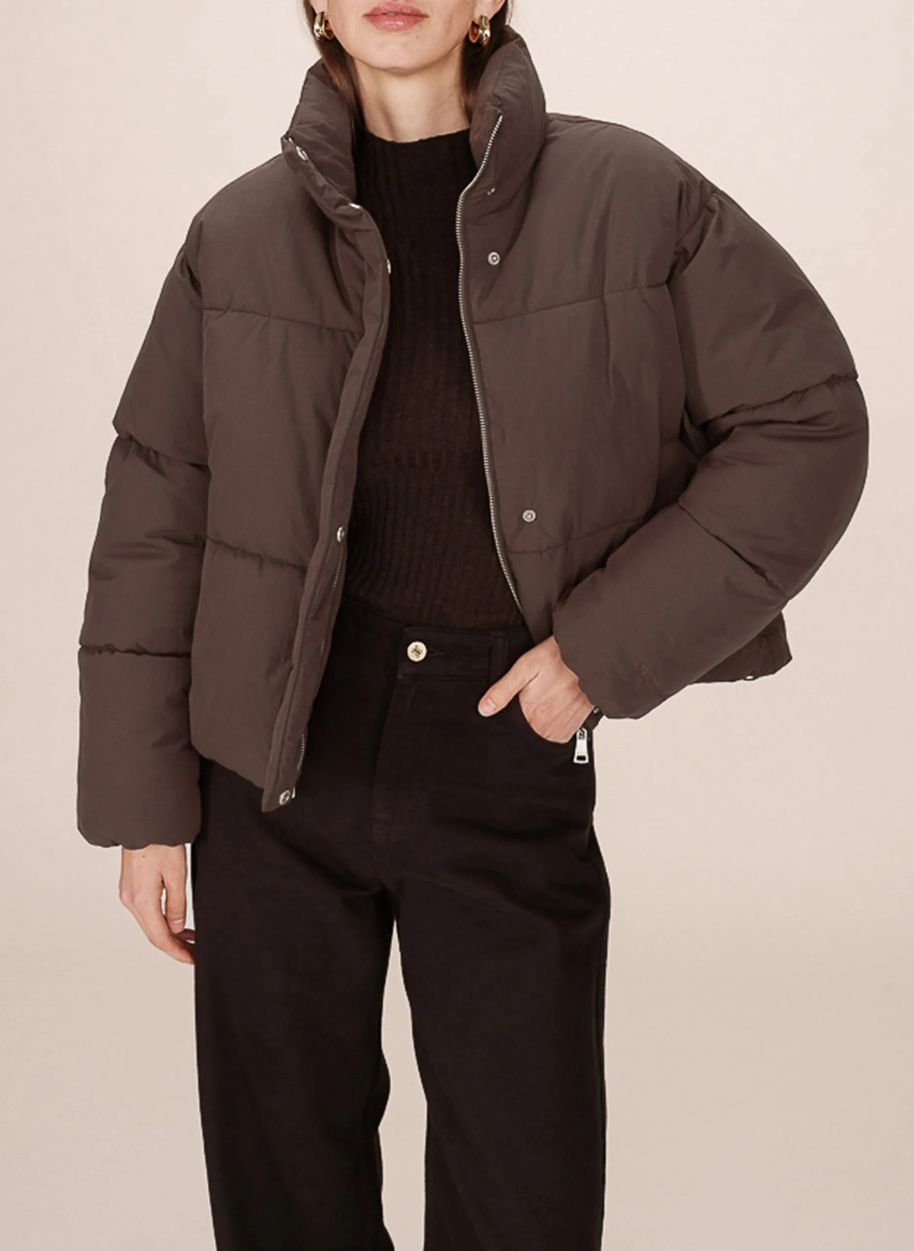 Doudoune col montant en coton mélangé Marron SONIC