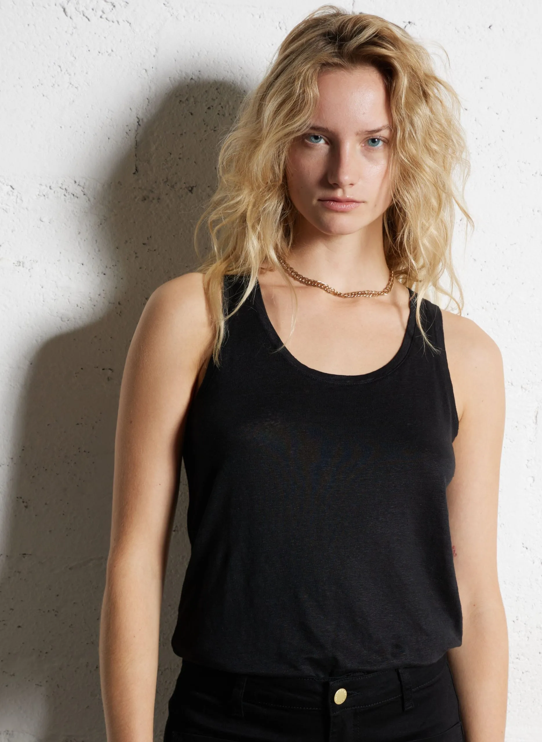 Débardeur col rond en lin mélangé Noir