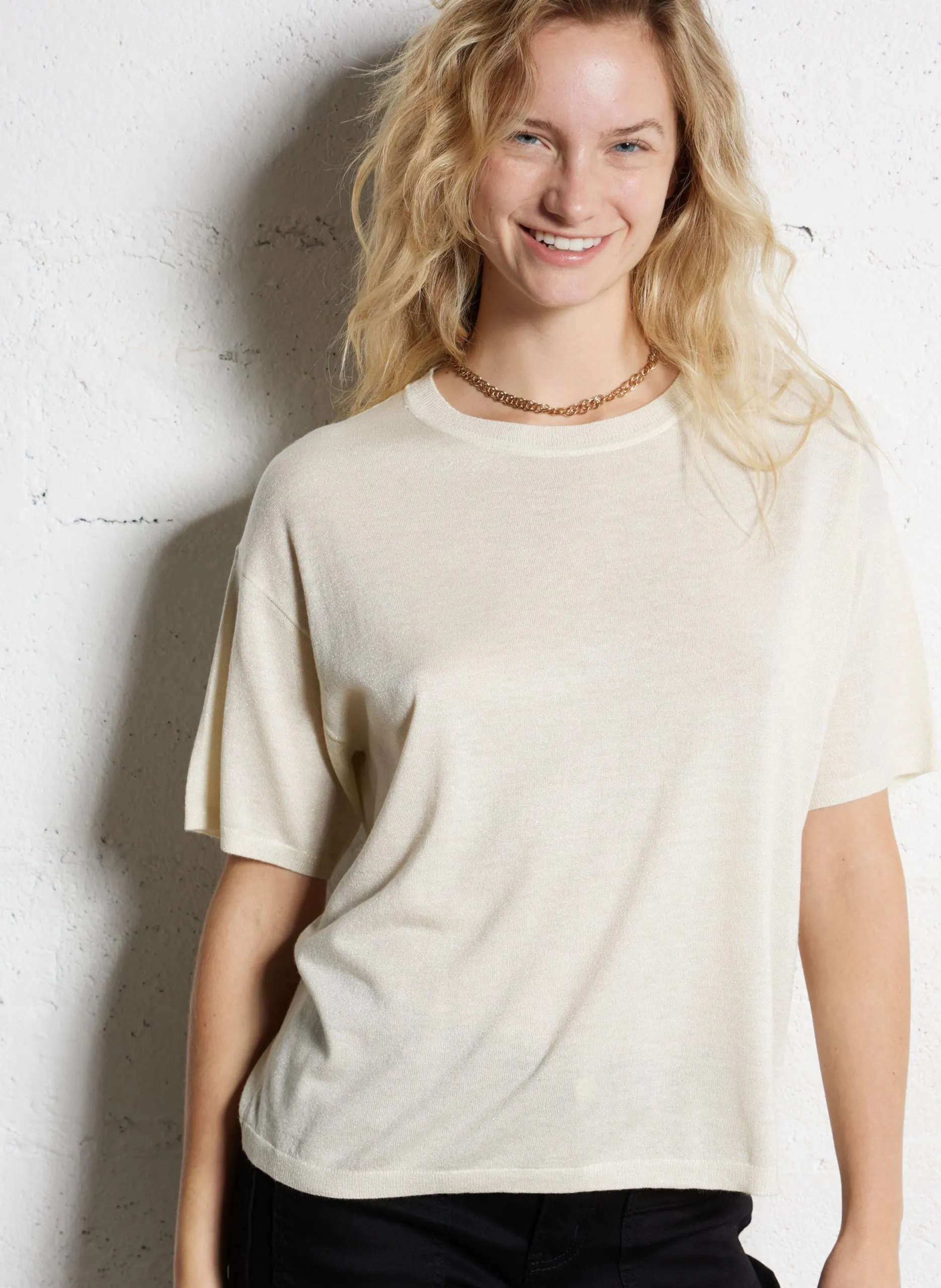 Top col rond pailleté Beige BENSON BIS