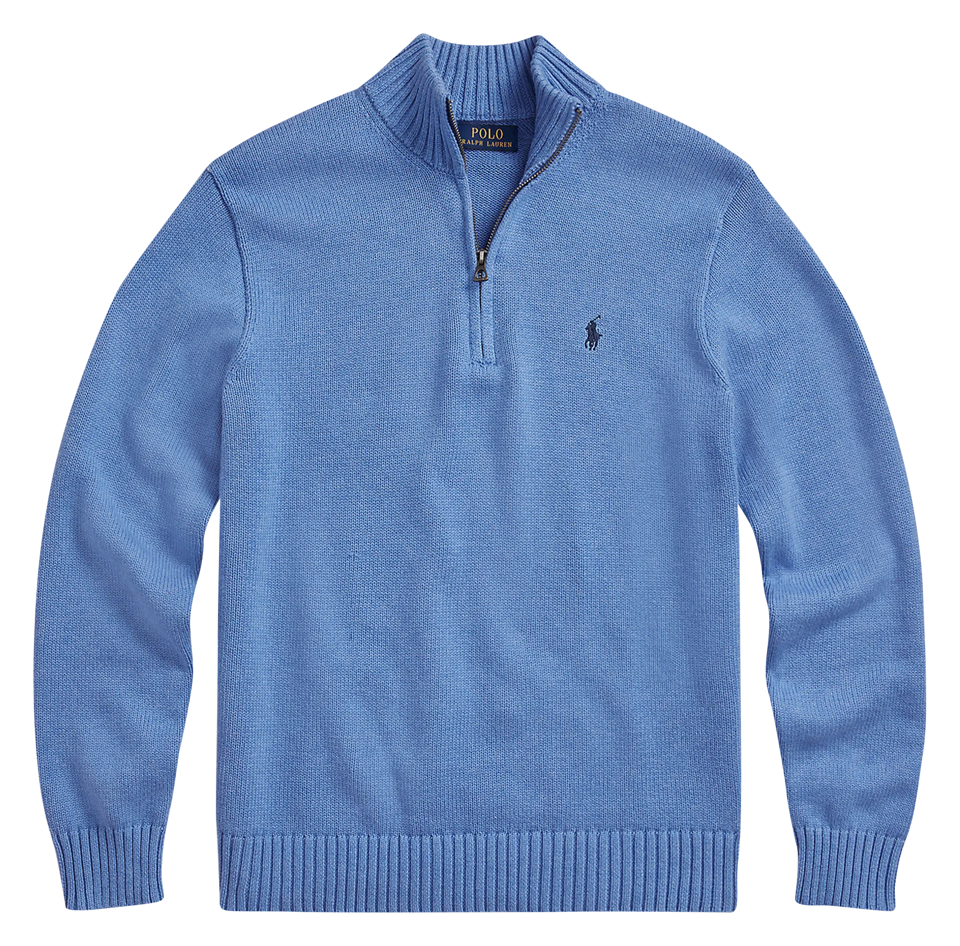 Pull col zippé en coton Bleu