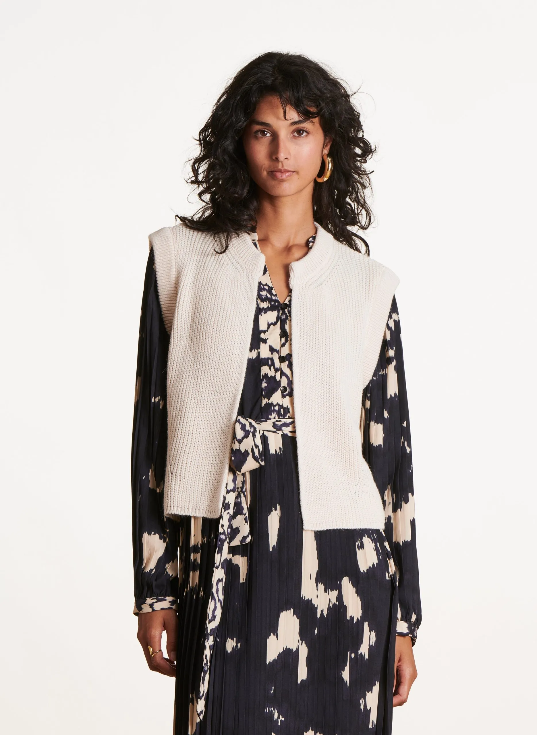 Gilet col rond Blanc