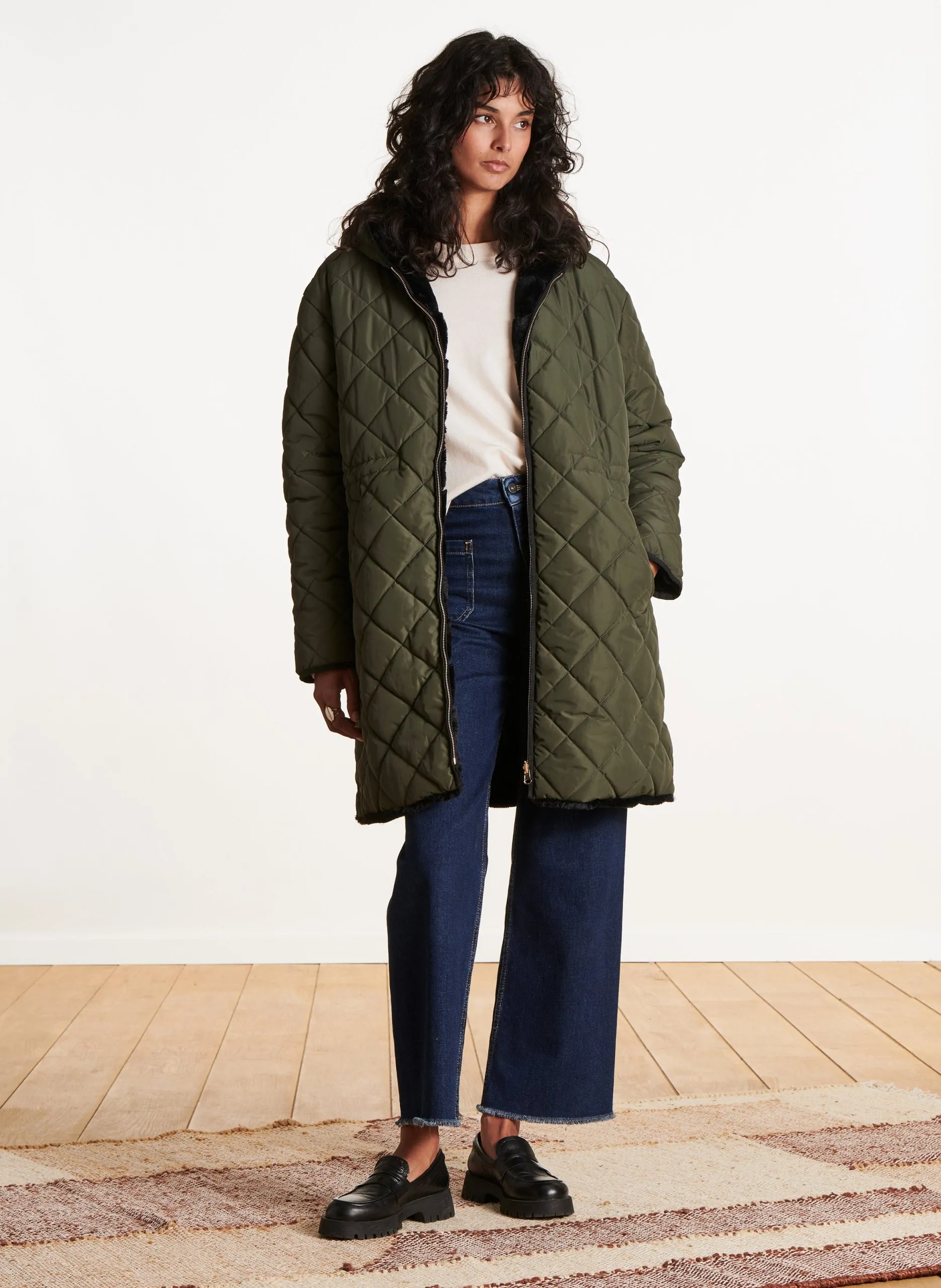 Manteau matelassé à capuche Vert