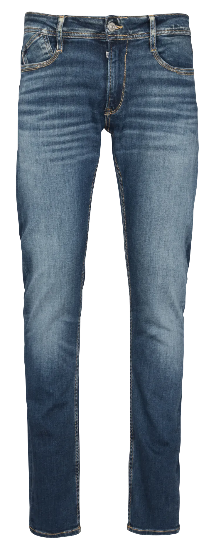 Jean ajusté en coton mélangé Bleu