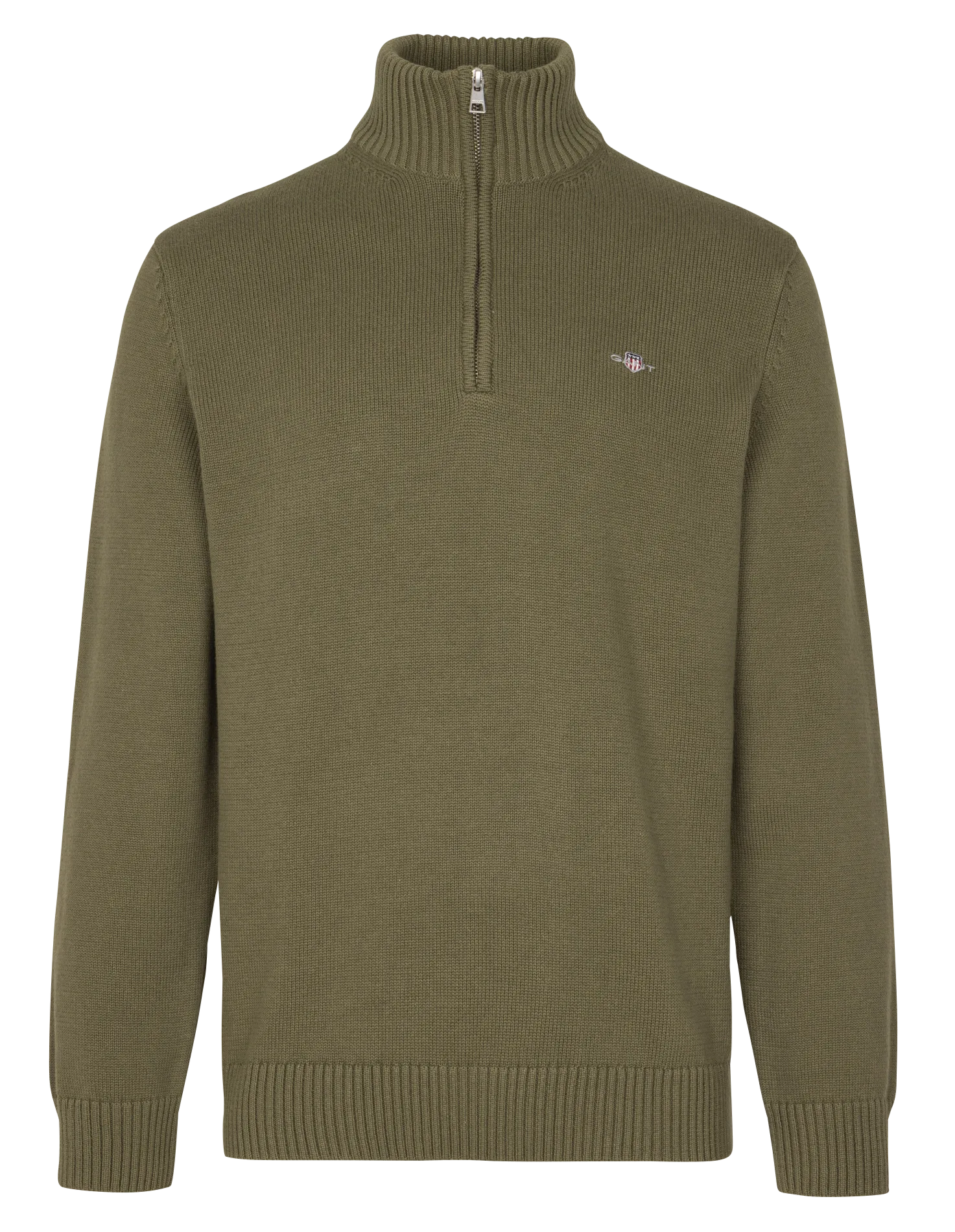Pull col zippé en coton Vert