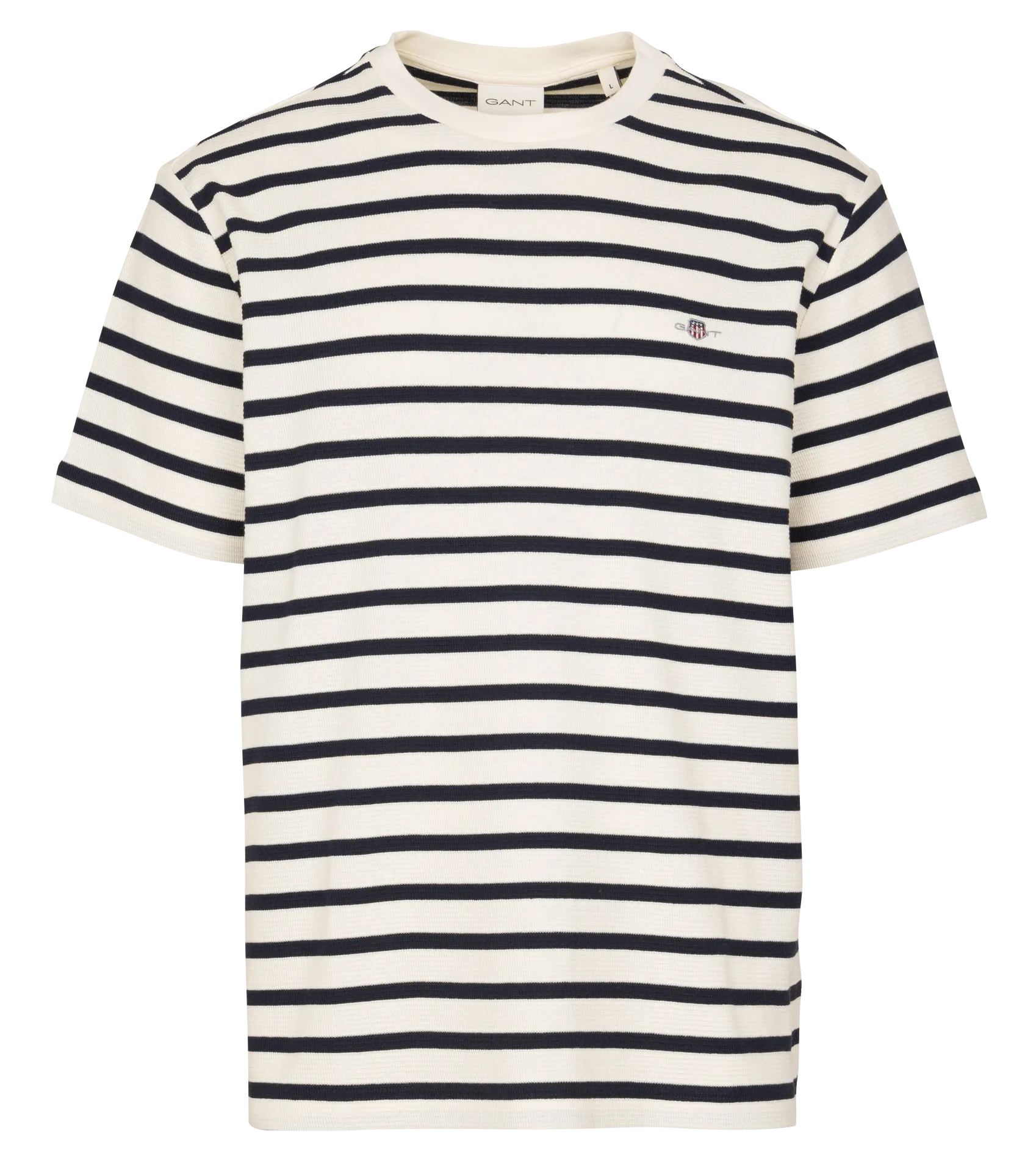 Tee-shirt col rond à rayures en coton Beige