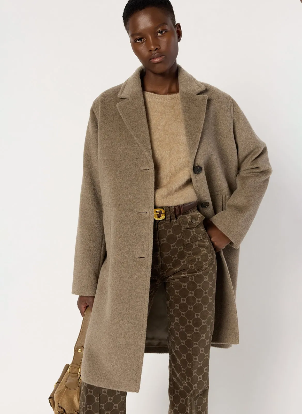 Manteau col tailleur en laine mélangée Marron MEGANE