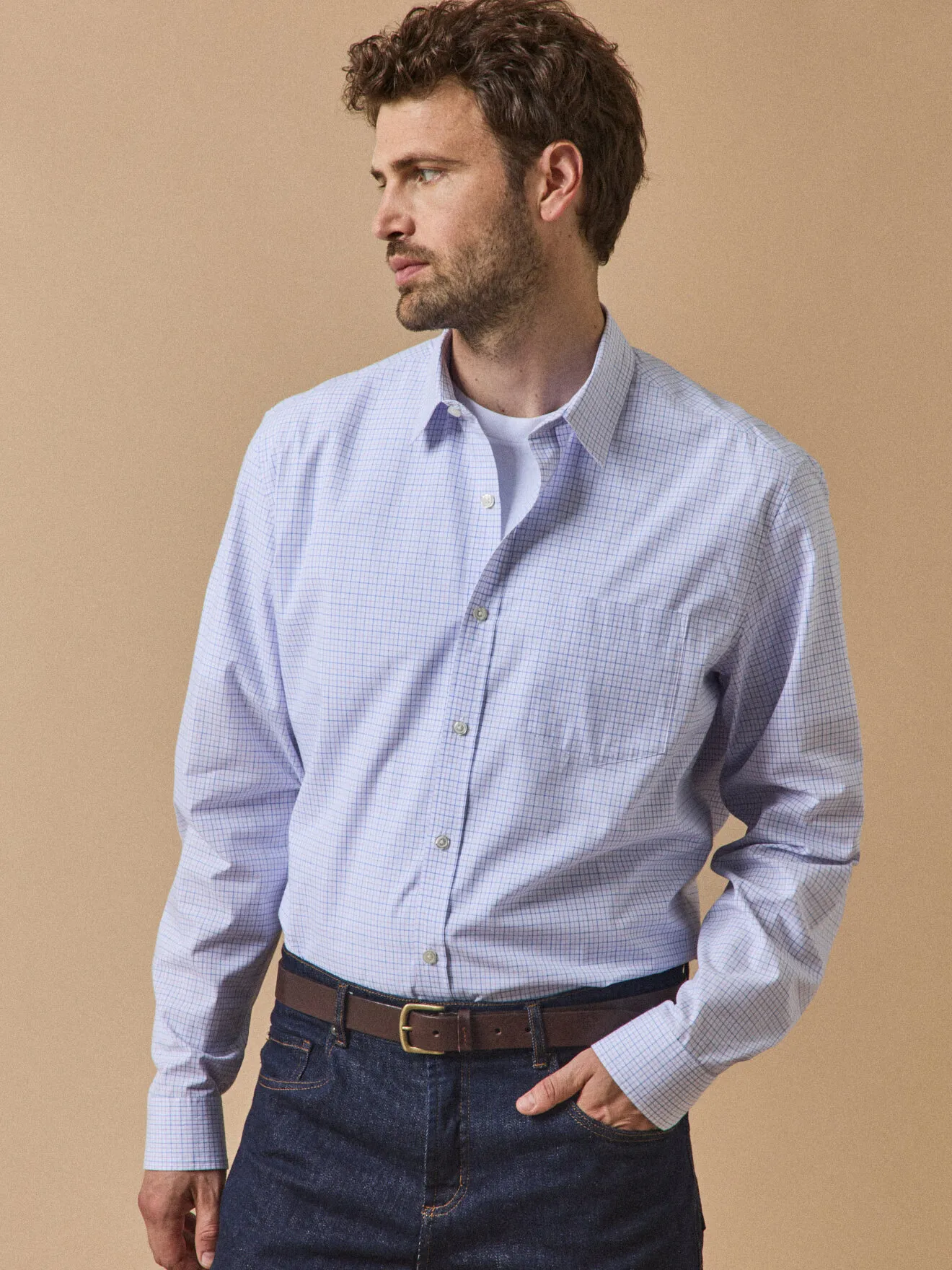 Chemise carreaux tattersall coupe contemporaine Bleu