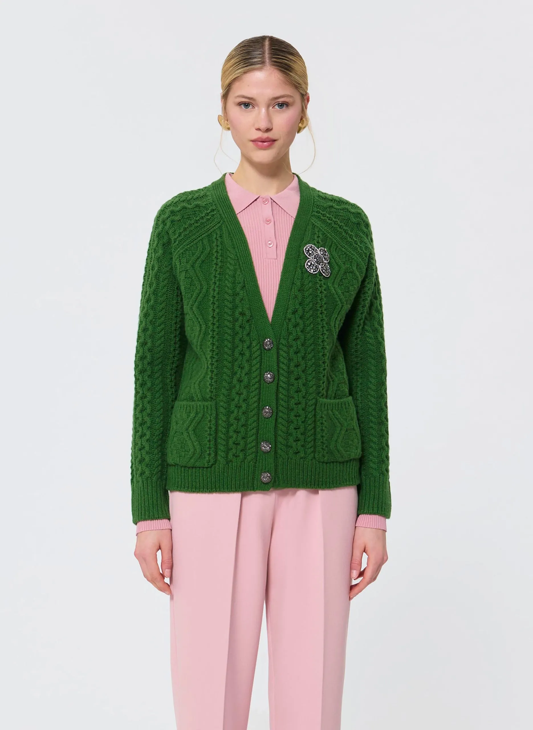 Cardigan col v en laine Vert GREG