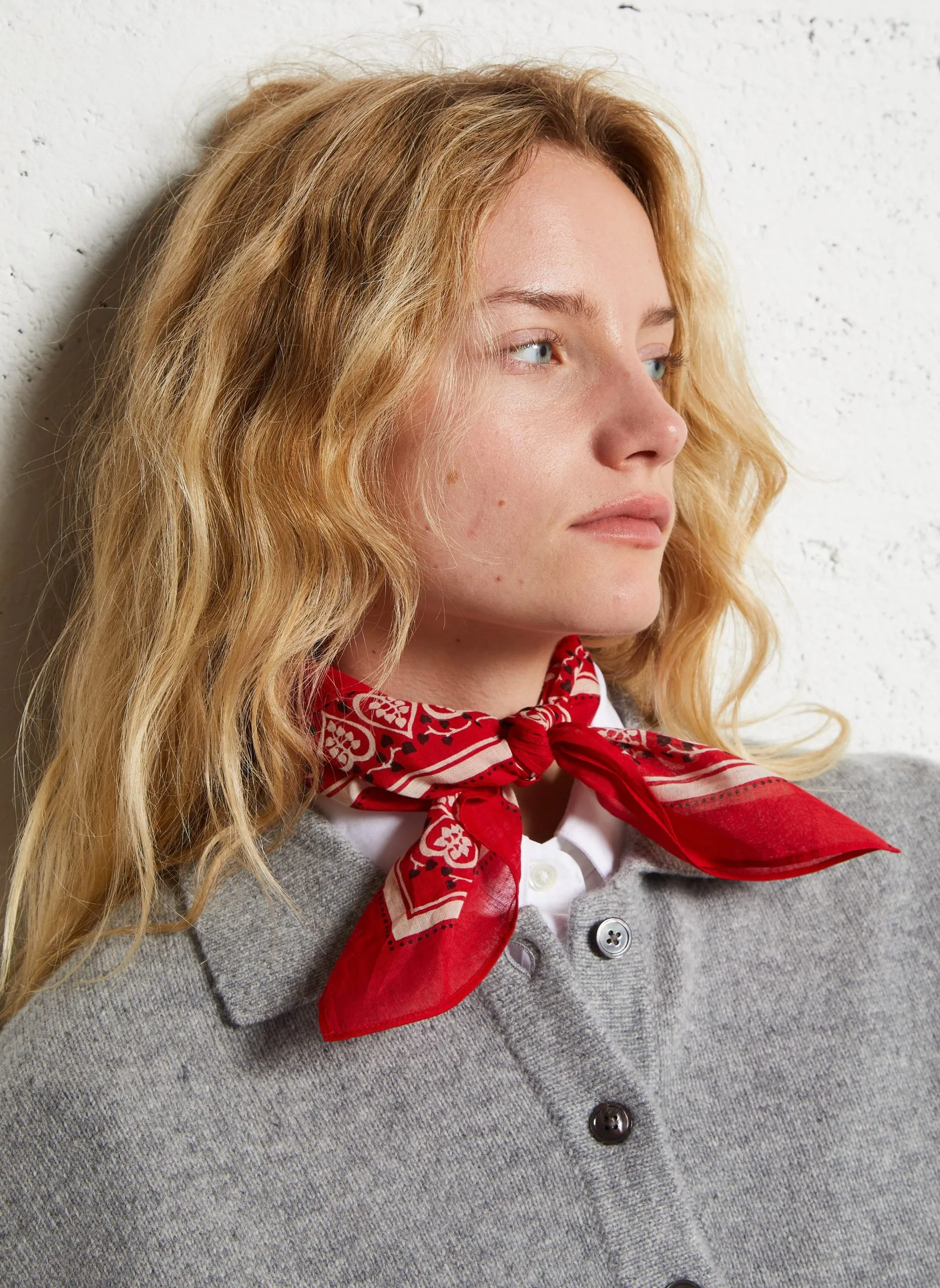 Foulard carré imprimé en coton Rouge