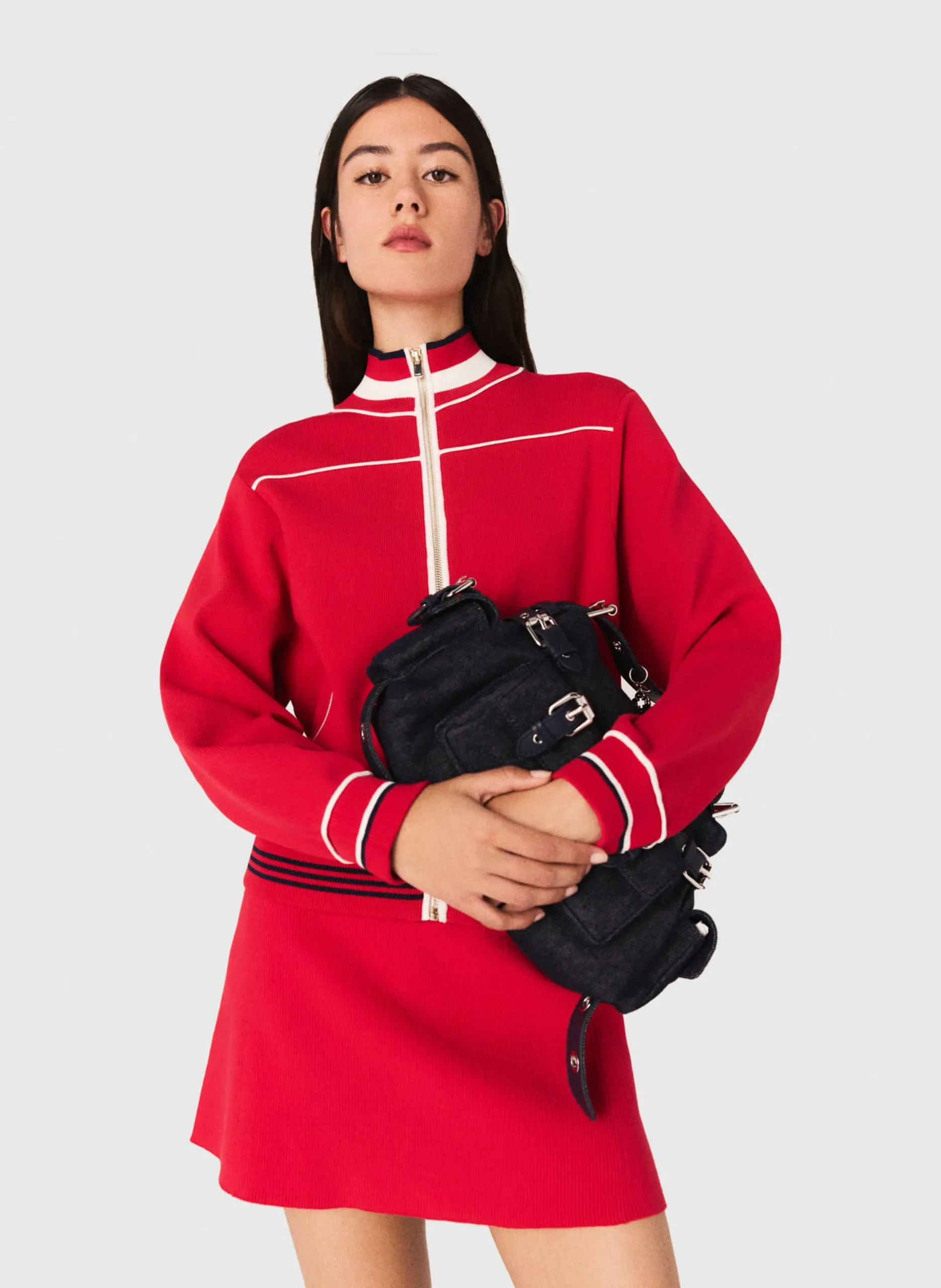 Veste zippée unie à rayures Rouge