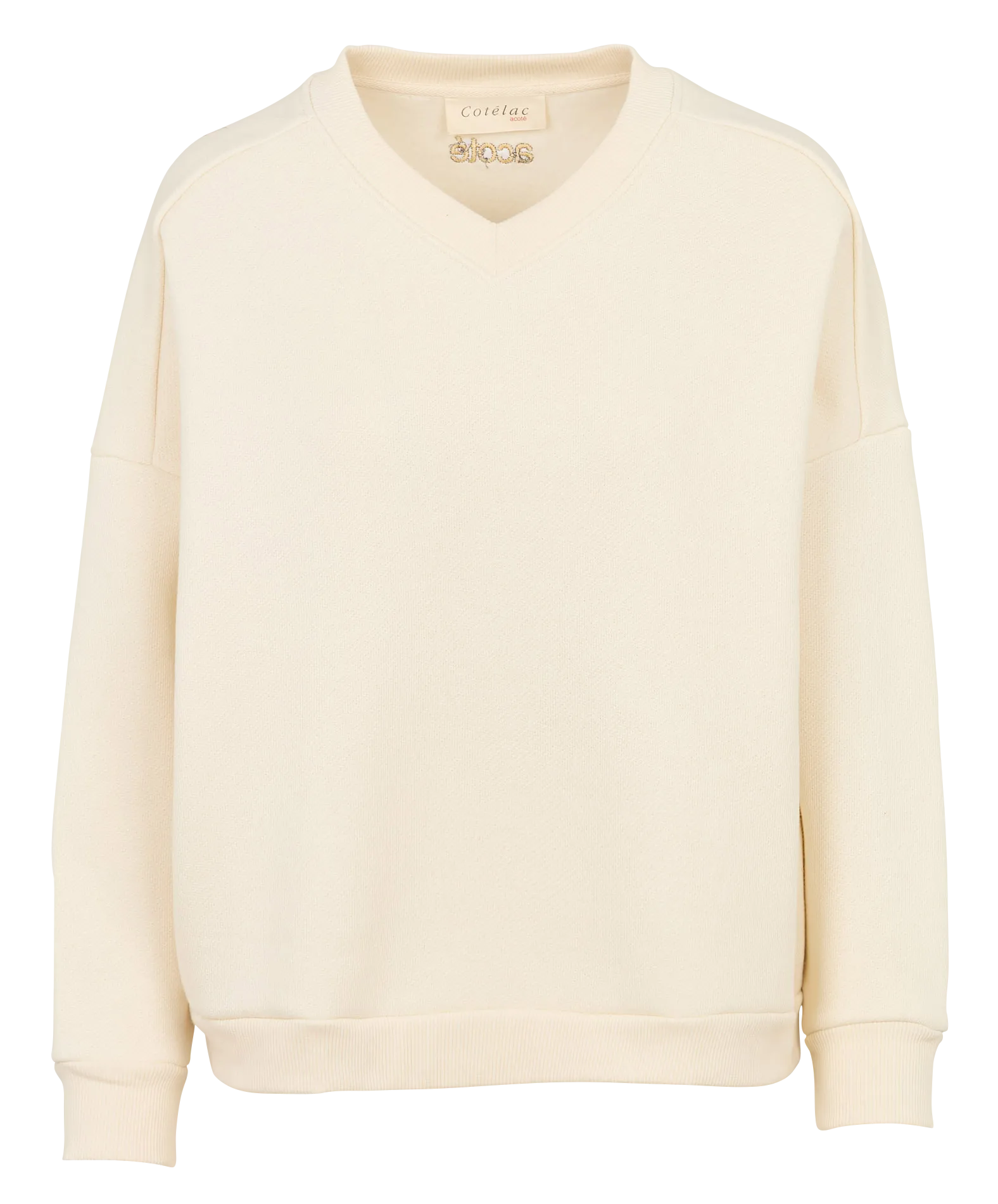 Sweat col V en coton mélangé Blanc