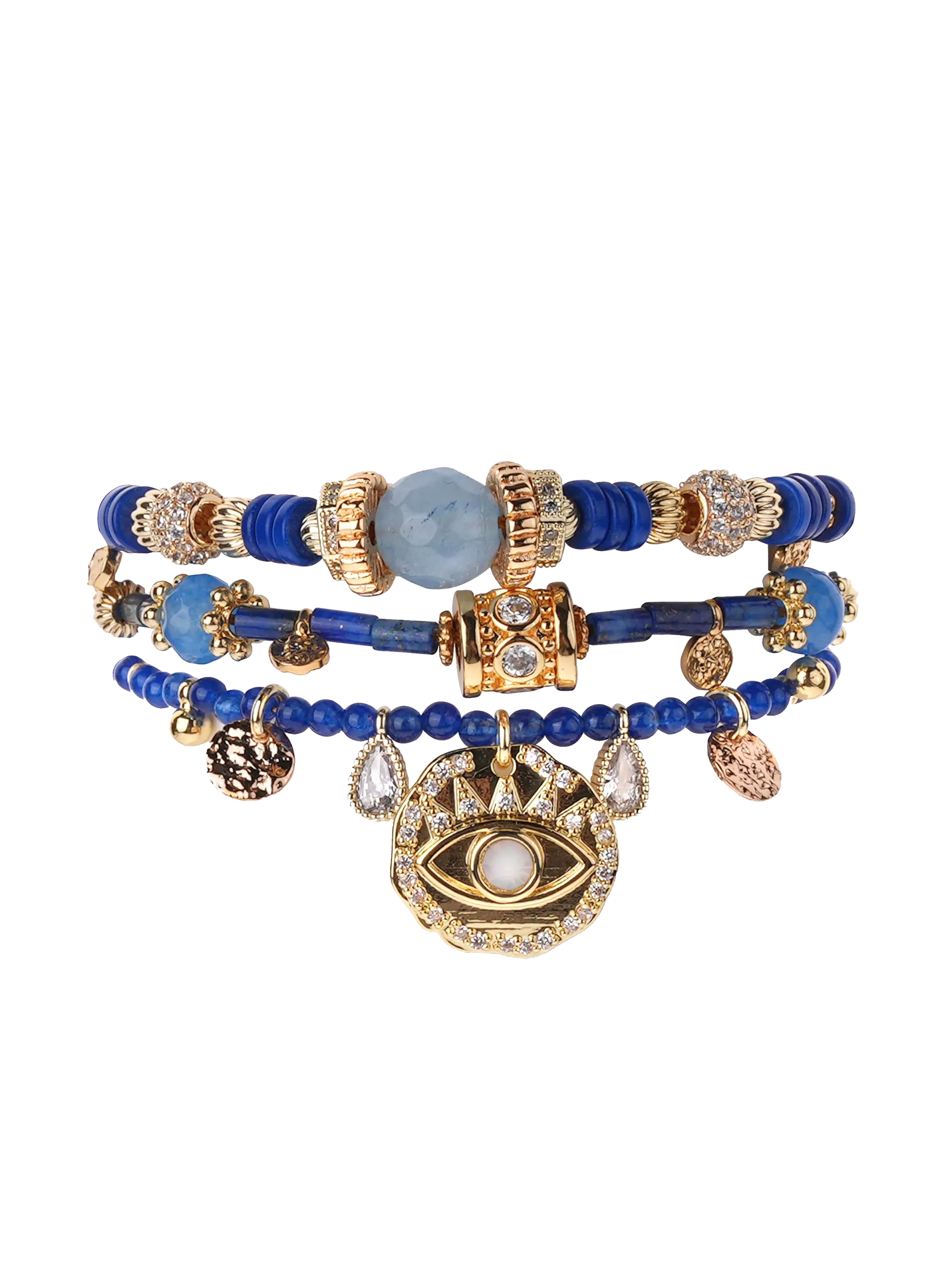 Bracelet manchette multiliens perles Bleu LEORA