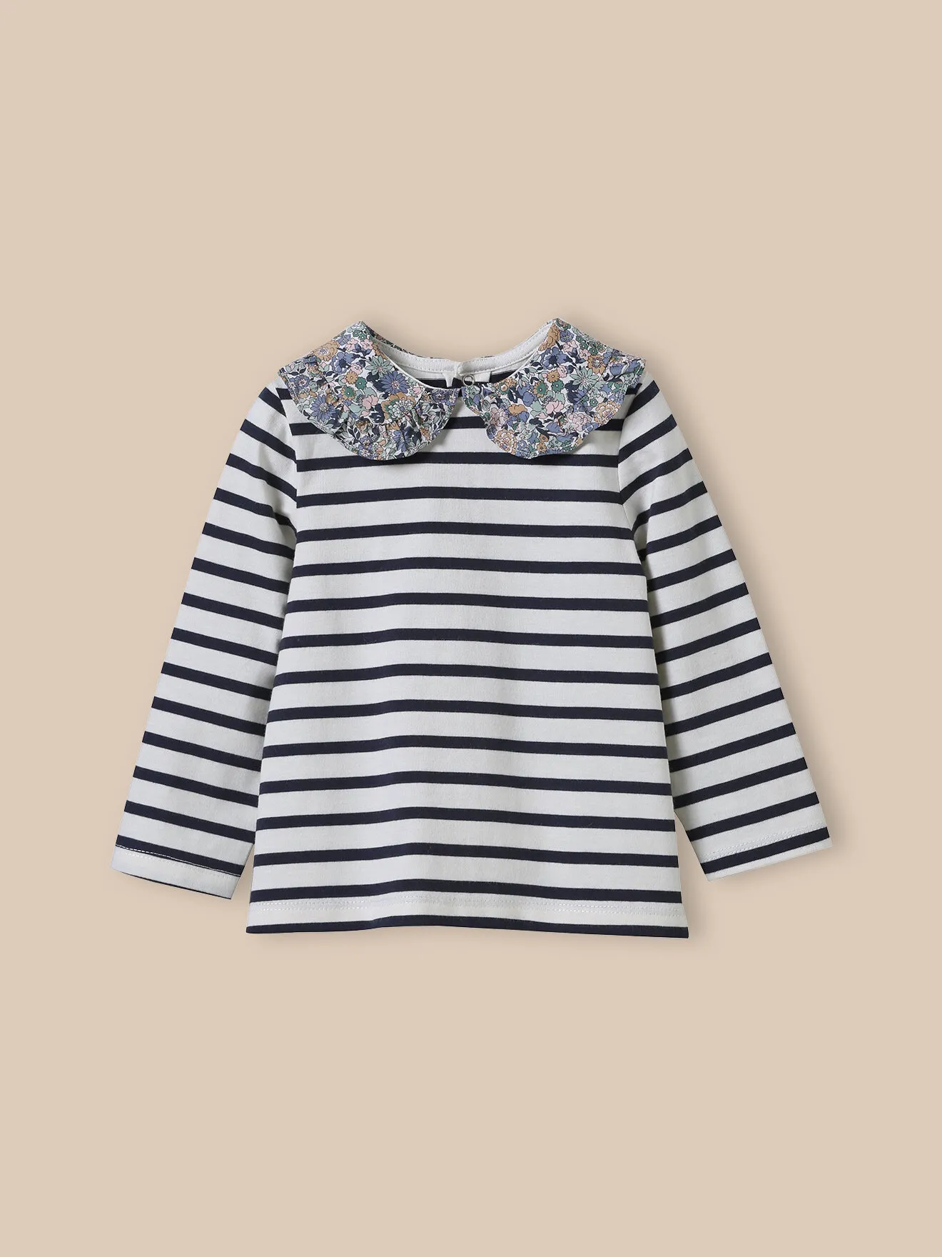 T-shirt col en tissu liberty en coton biologique Beige