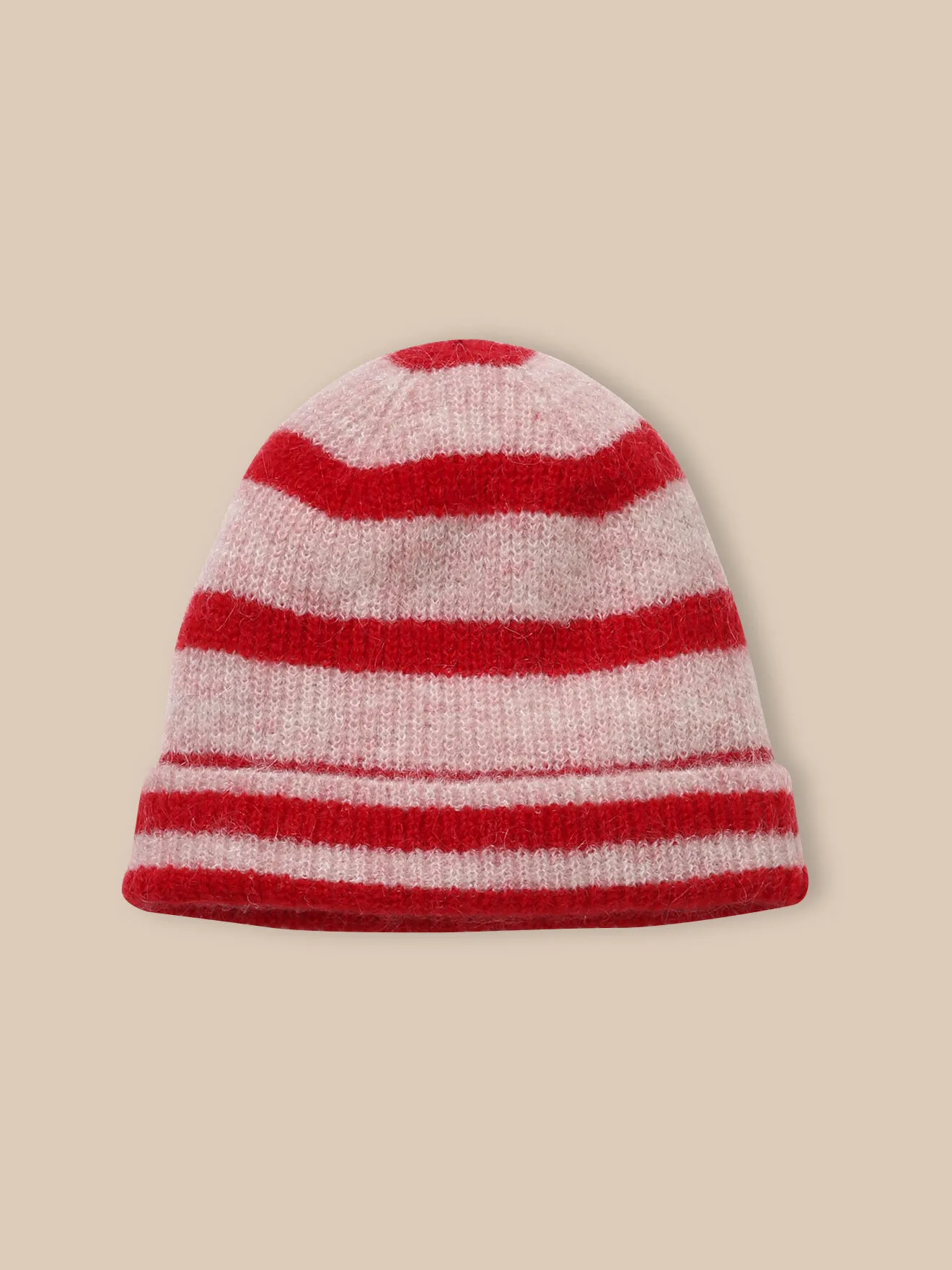 Bonnet rayé laine et mohair Rose