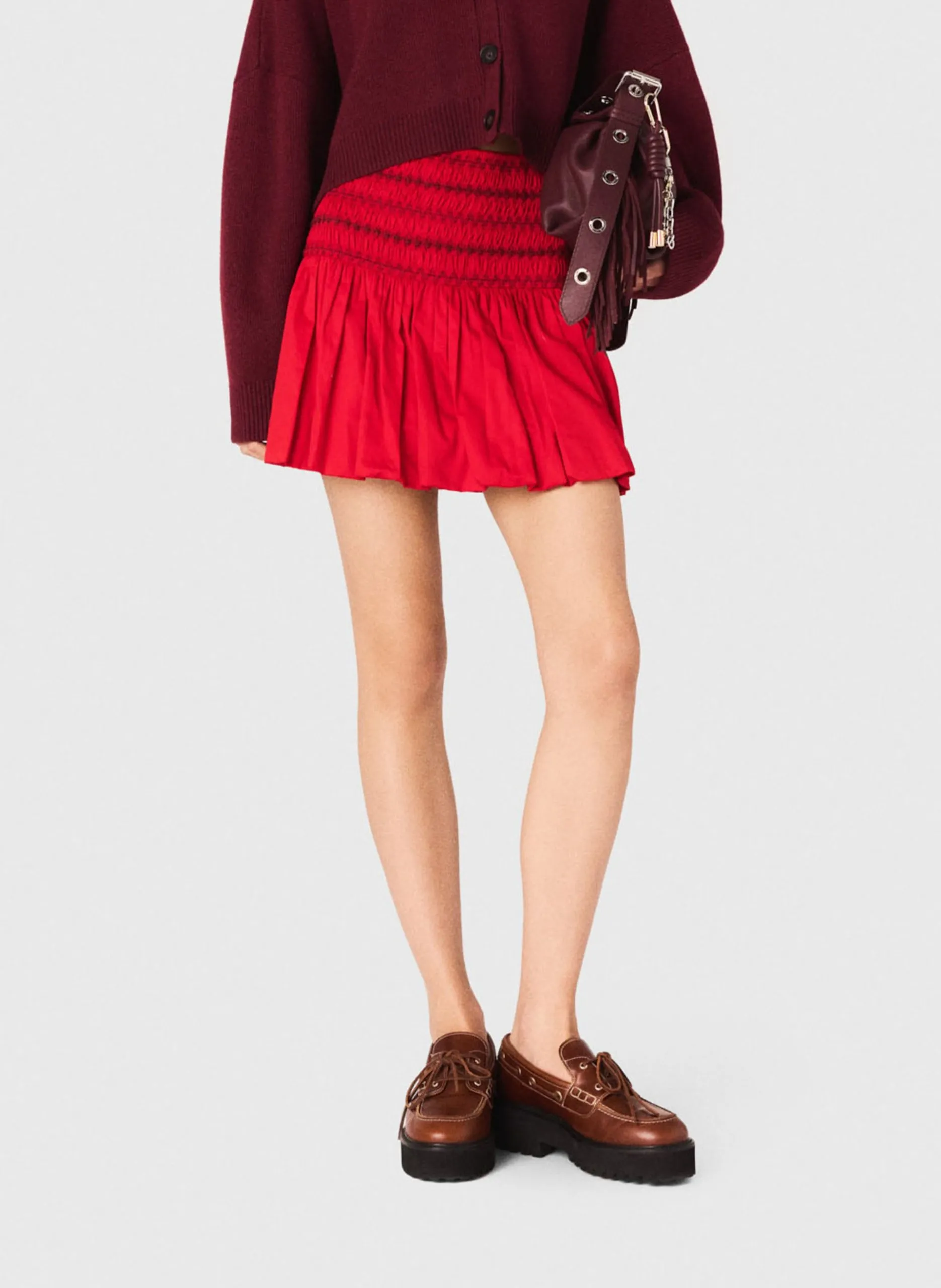 Jupe courte évasée élastiquée Rouge