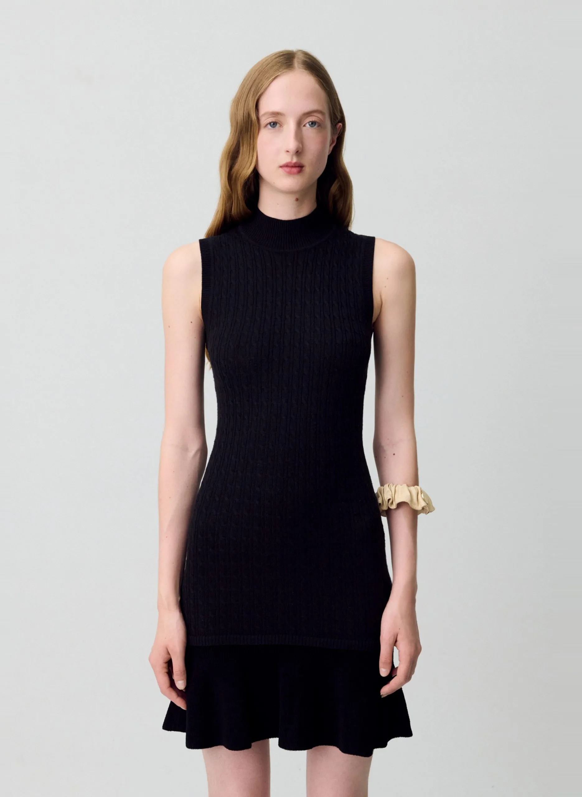 Robe courte évasée en laine mélangée Noir