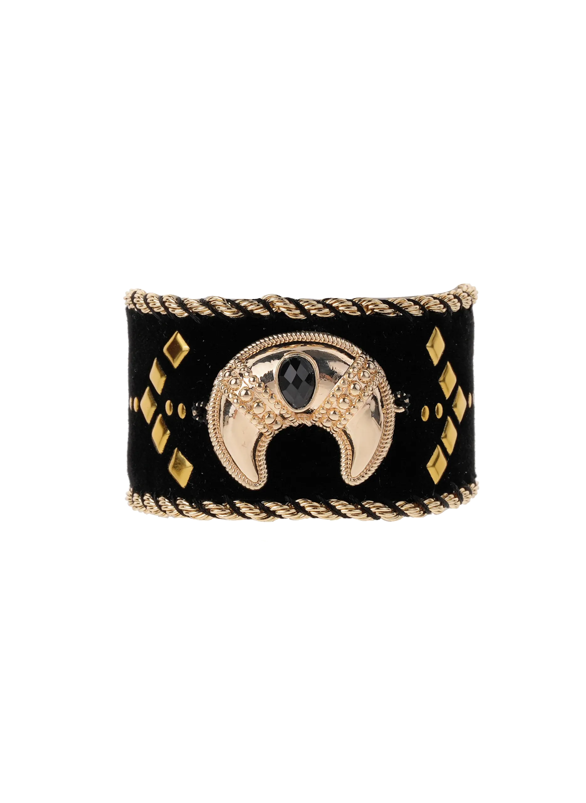 Bracelet manchette velour avec chevron Noir EVANA