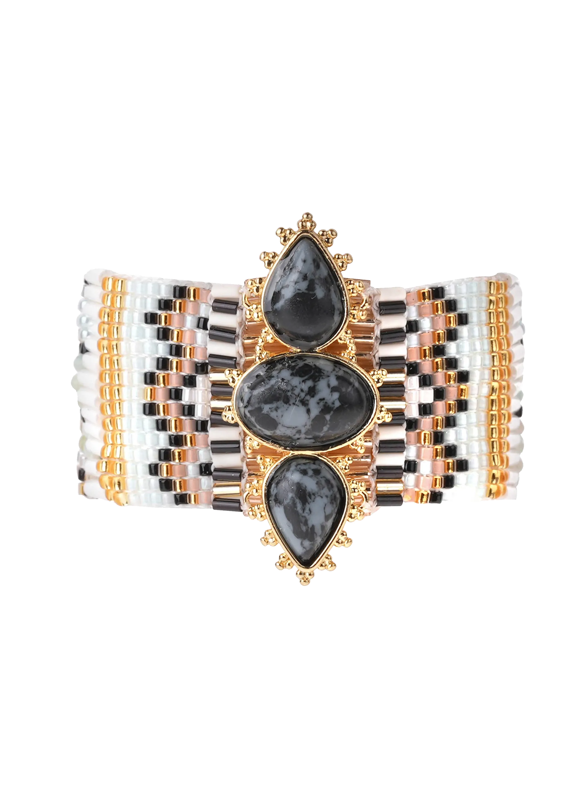 Bracelet manchette perles tissées Noir NOLITI