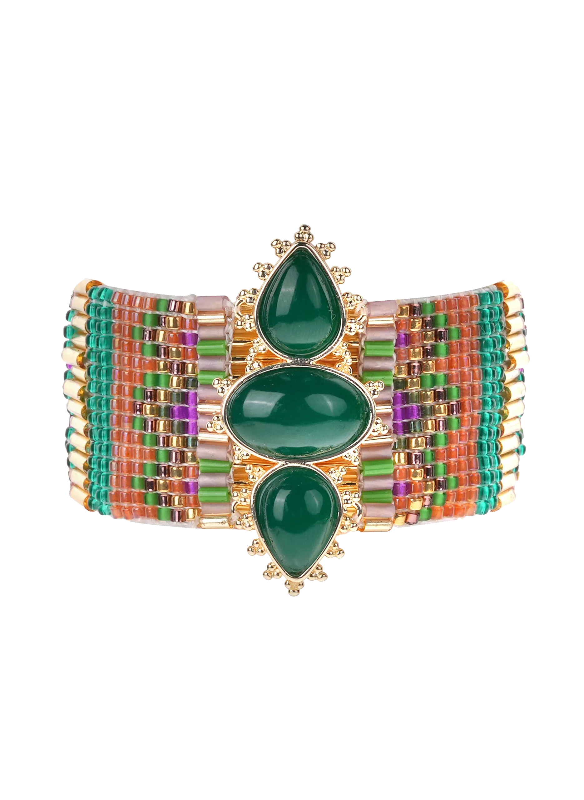 Bracelet manchette perles tissées Vert NOLITI