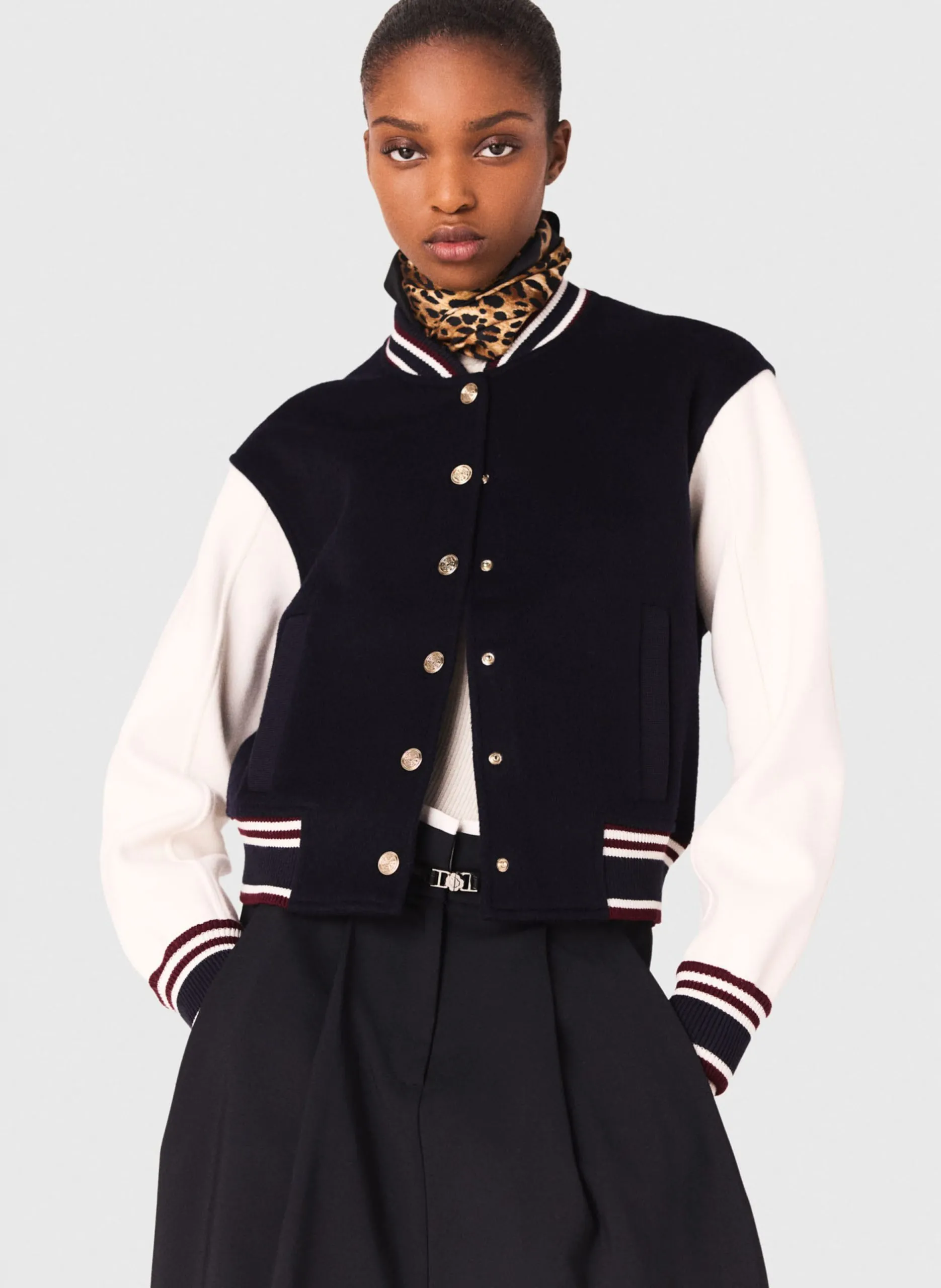 Blouson col rond en laine Bleu