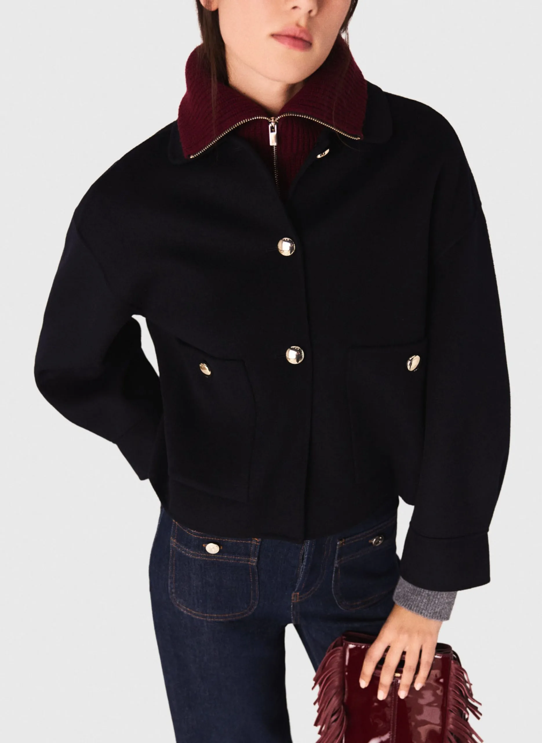 Veste courte ample en laine mélangée Bleu