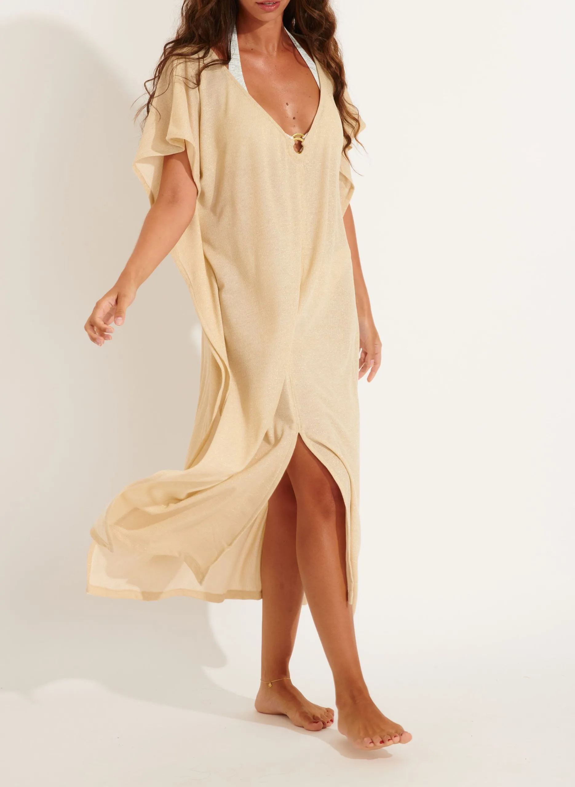 Tunique de plage métallisée Beige HAMAMET