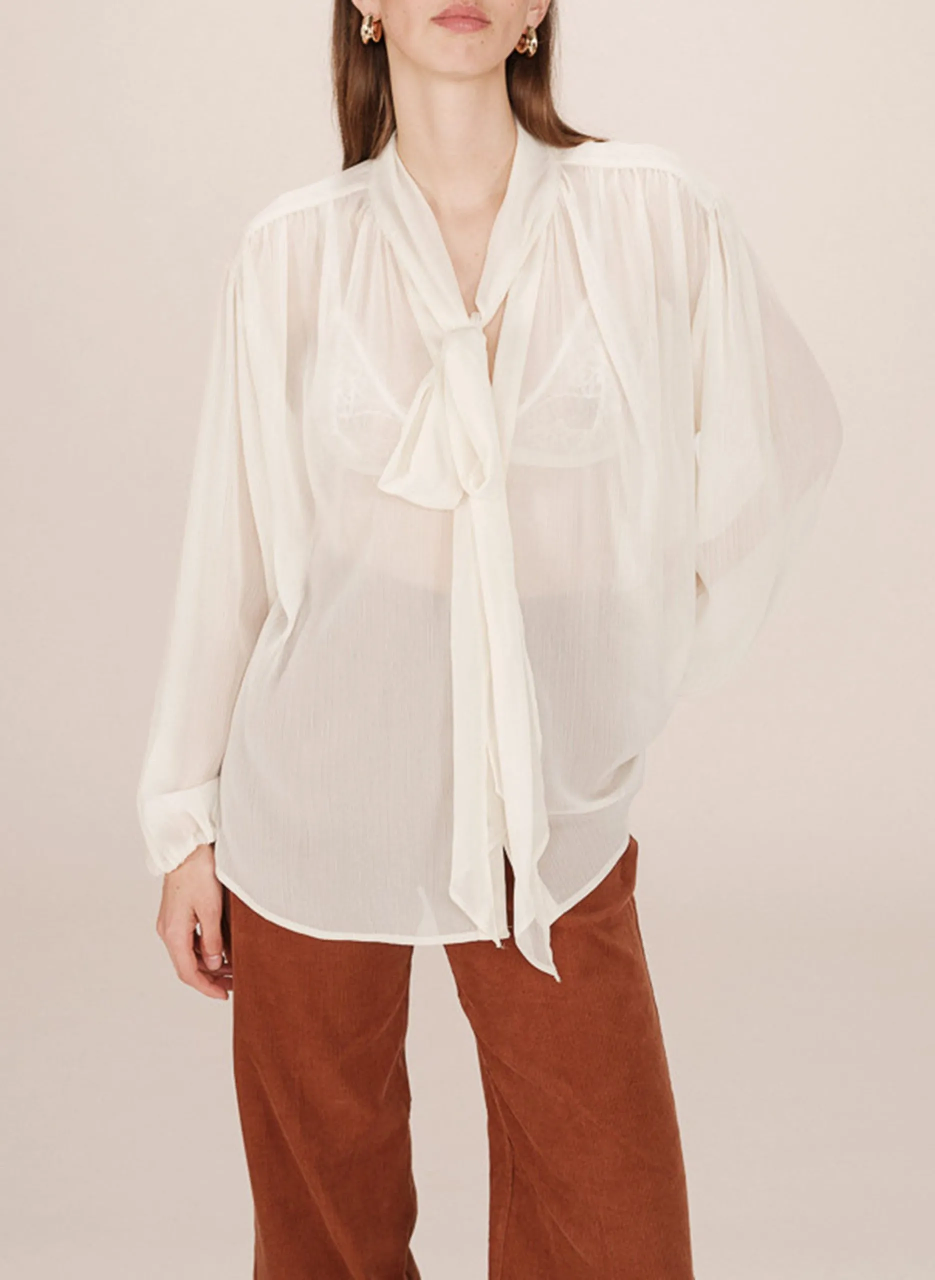Blouse à col lavallière Blanc SPLENDIDE