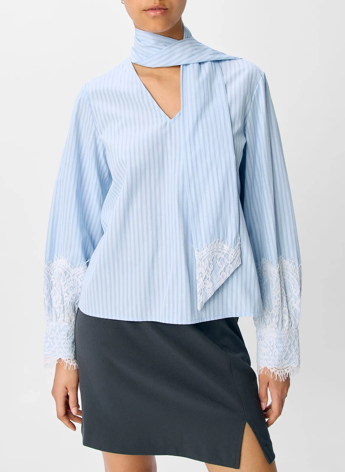 Blouse col lavallière à rayures Bleu ALI