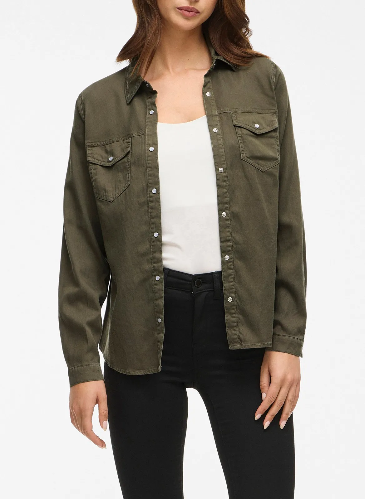 Chemise col classique boutonnée en jean Vert