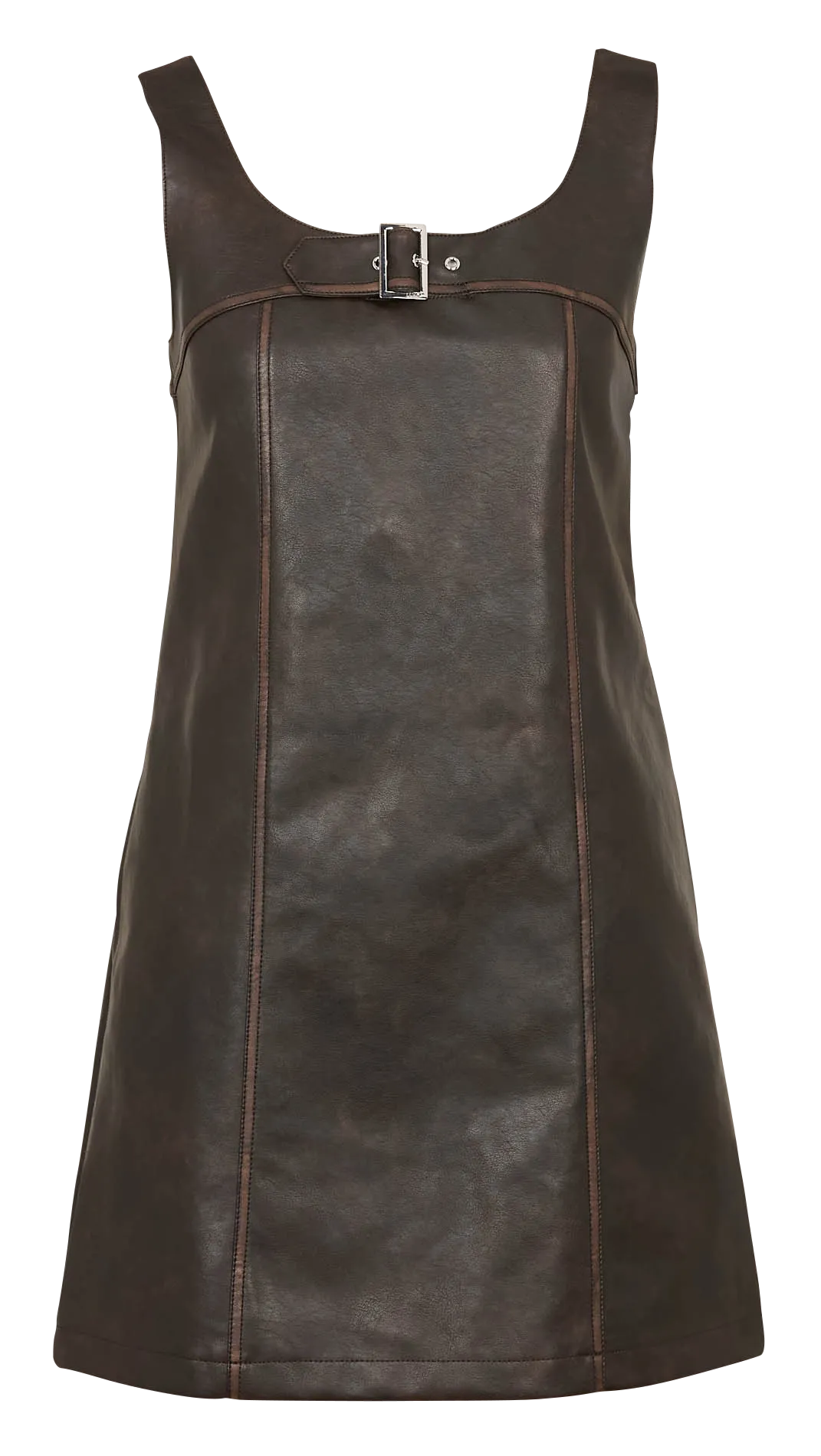 Robe courte col rond Marron