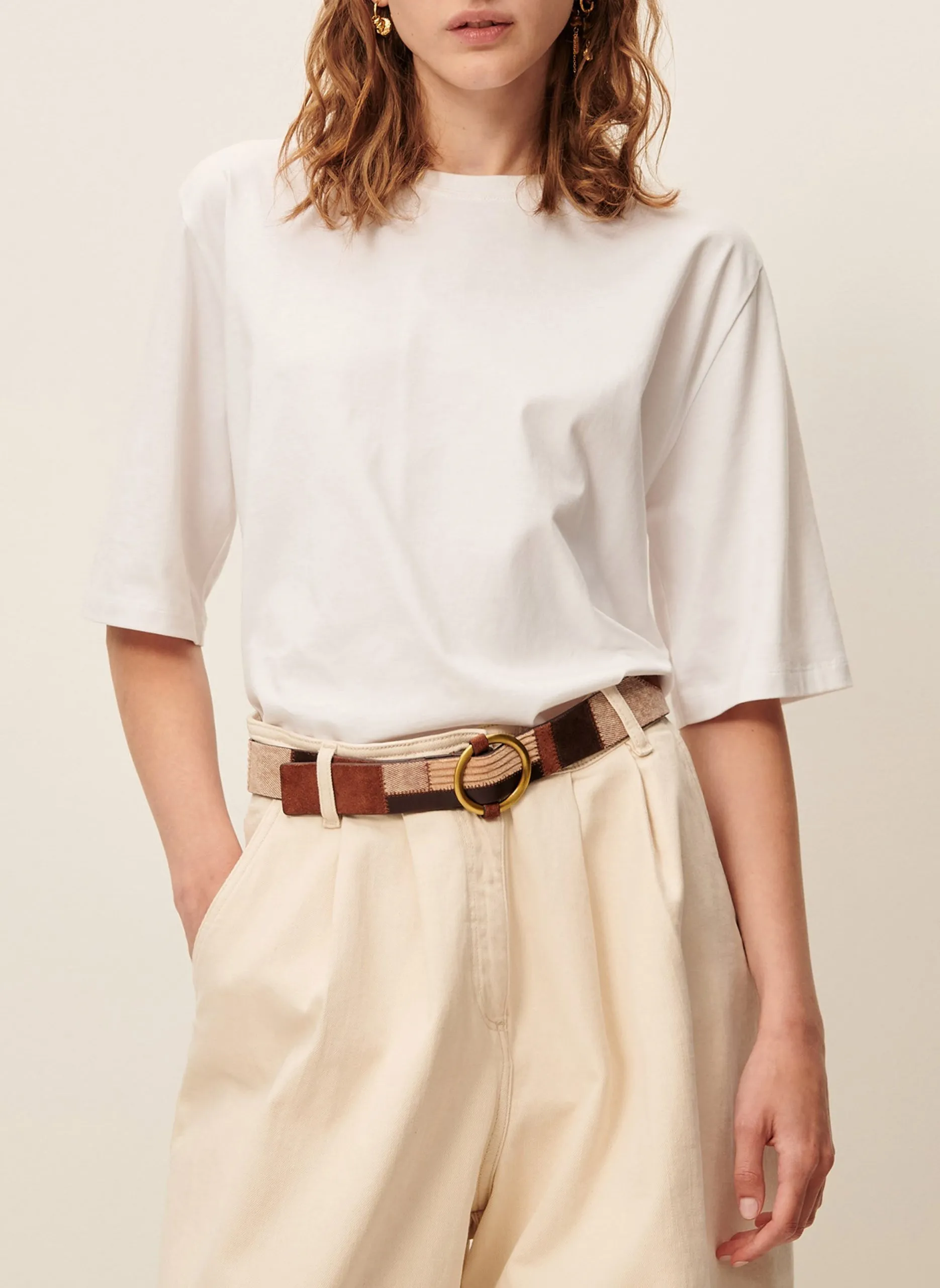 Tee-shirt ample à col rond en coton Blanc SERGE