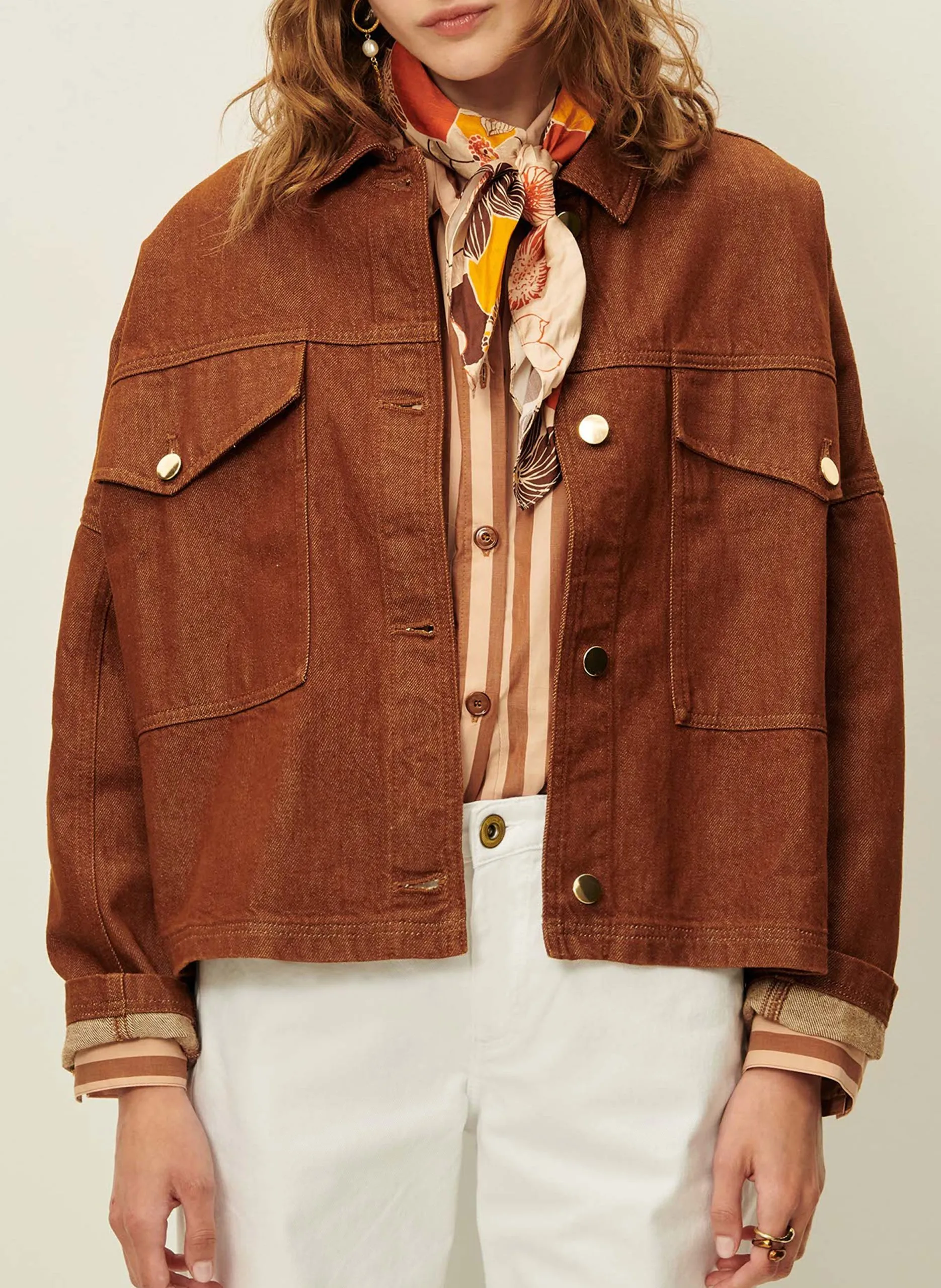 Surchemise ample unie en coton Marron MIDWEST