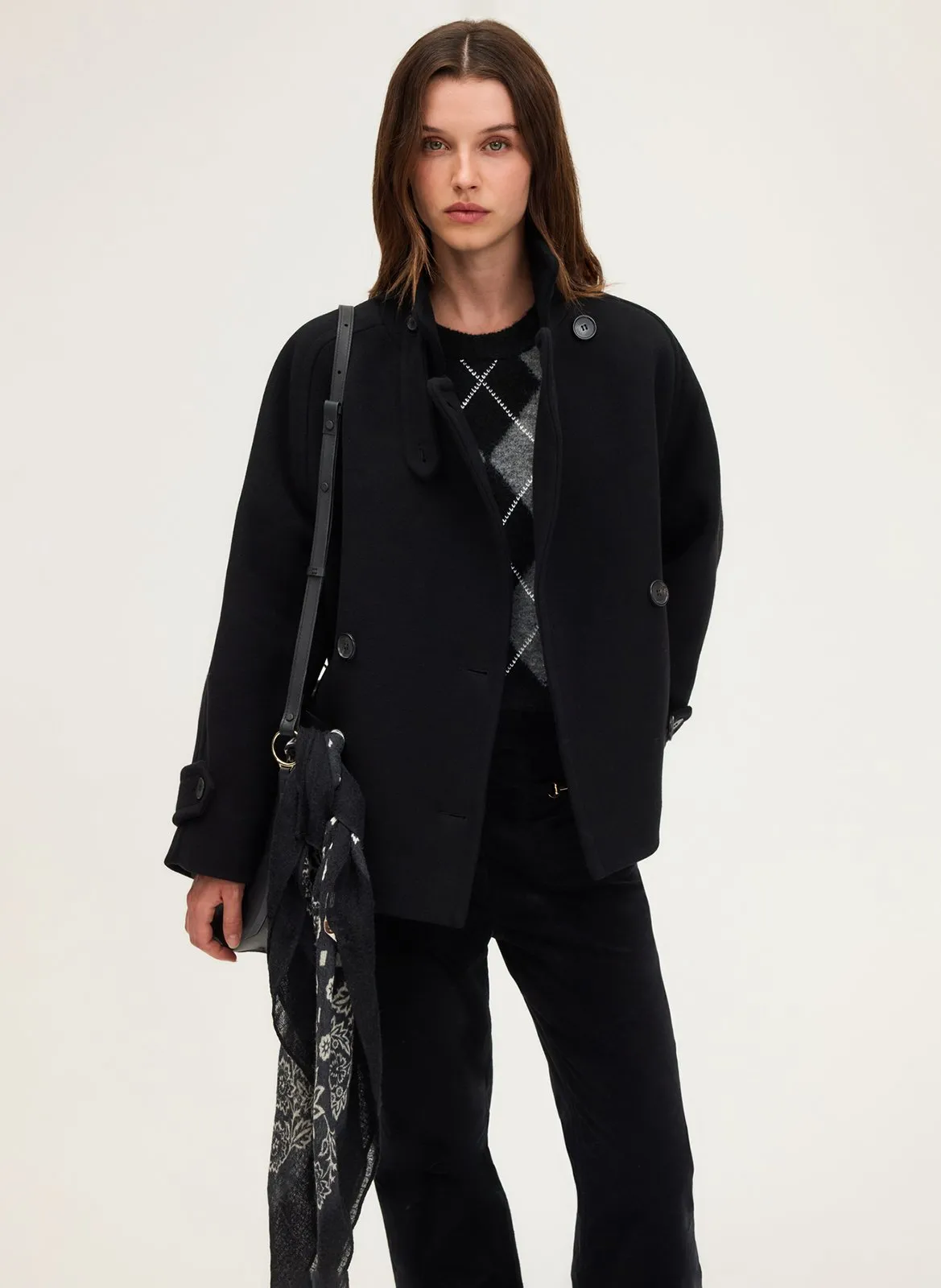 Manteau col chemise en laine mélangée Noir MELVYA