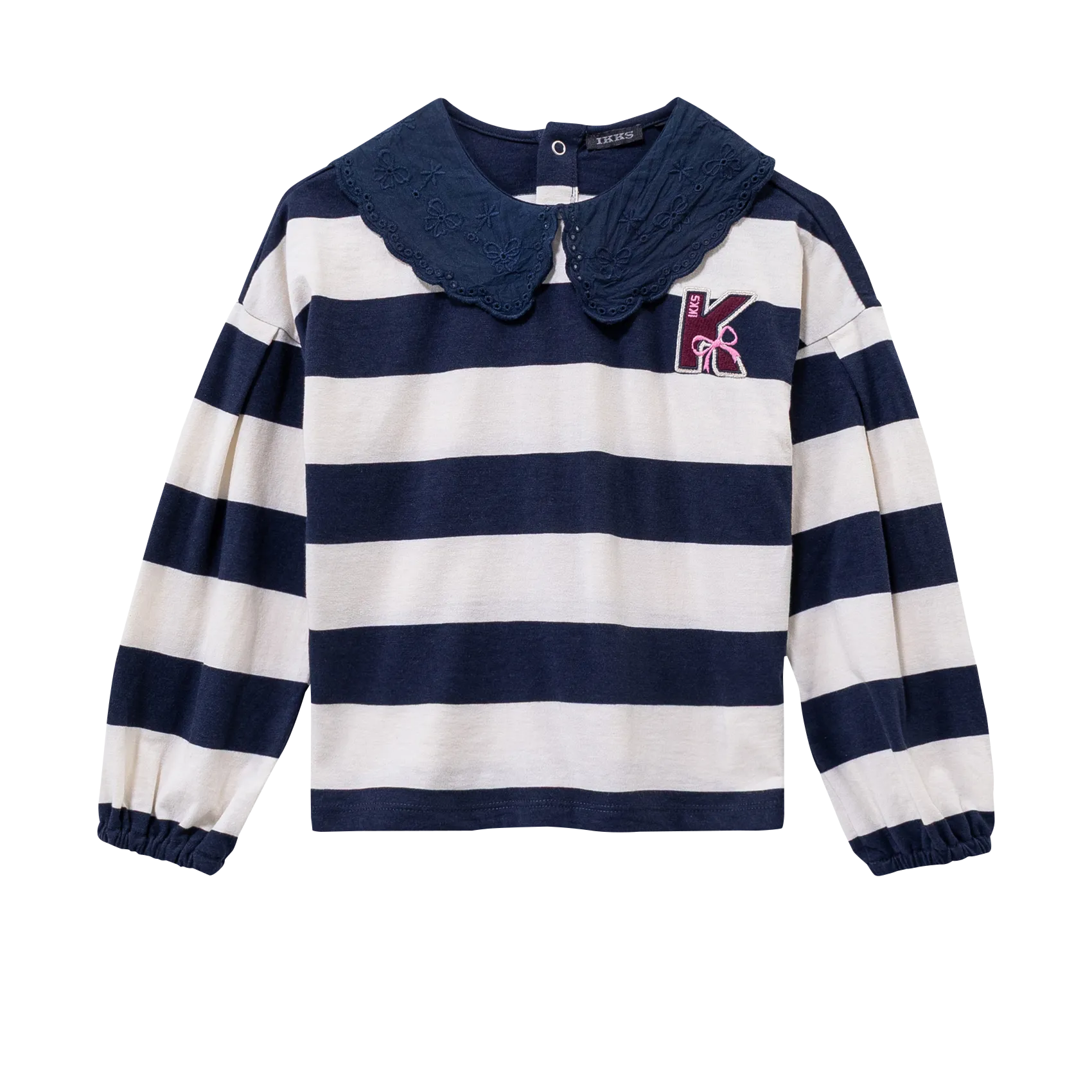 Tee-shirt rayé à col chemise fantaisie Bleu