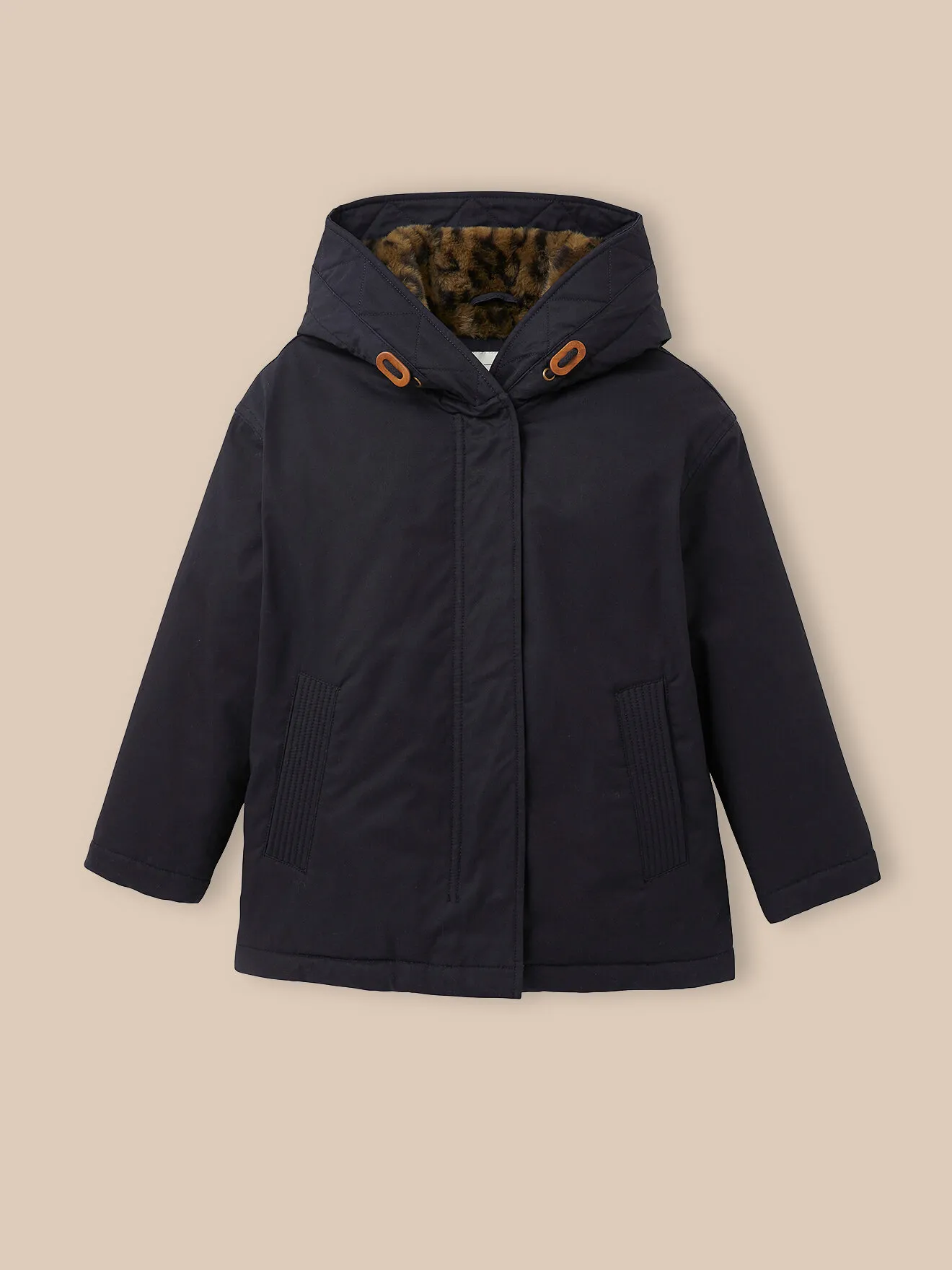 Parka courte doublée léopard Bleu