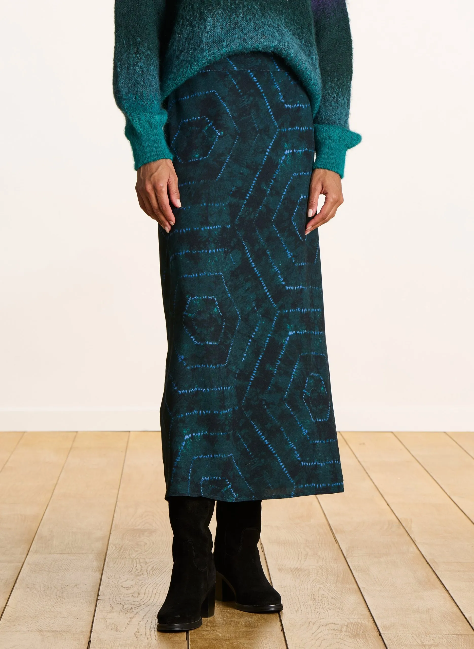 Jupe midi imprimée Vert