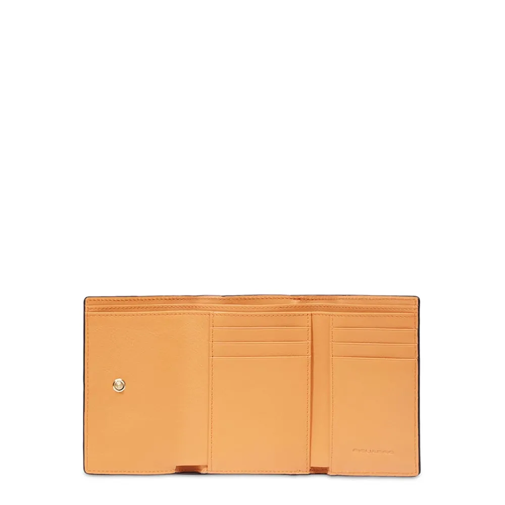 Portefeuille à trois volets femme en cuir avec porte-cartes de crédit, petit Orange