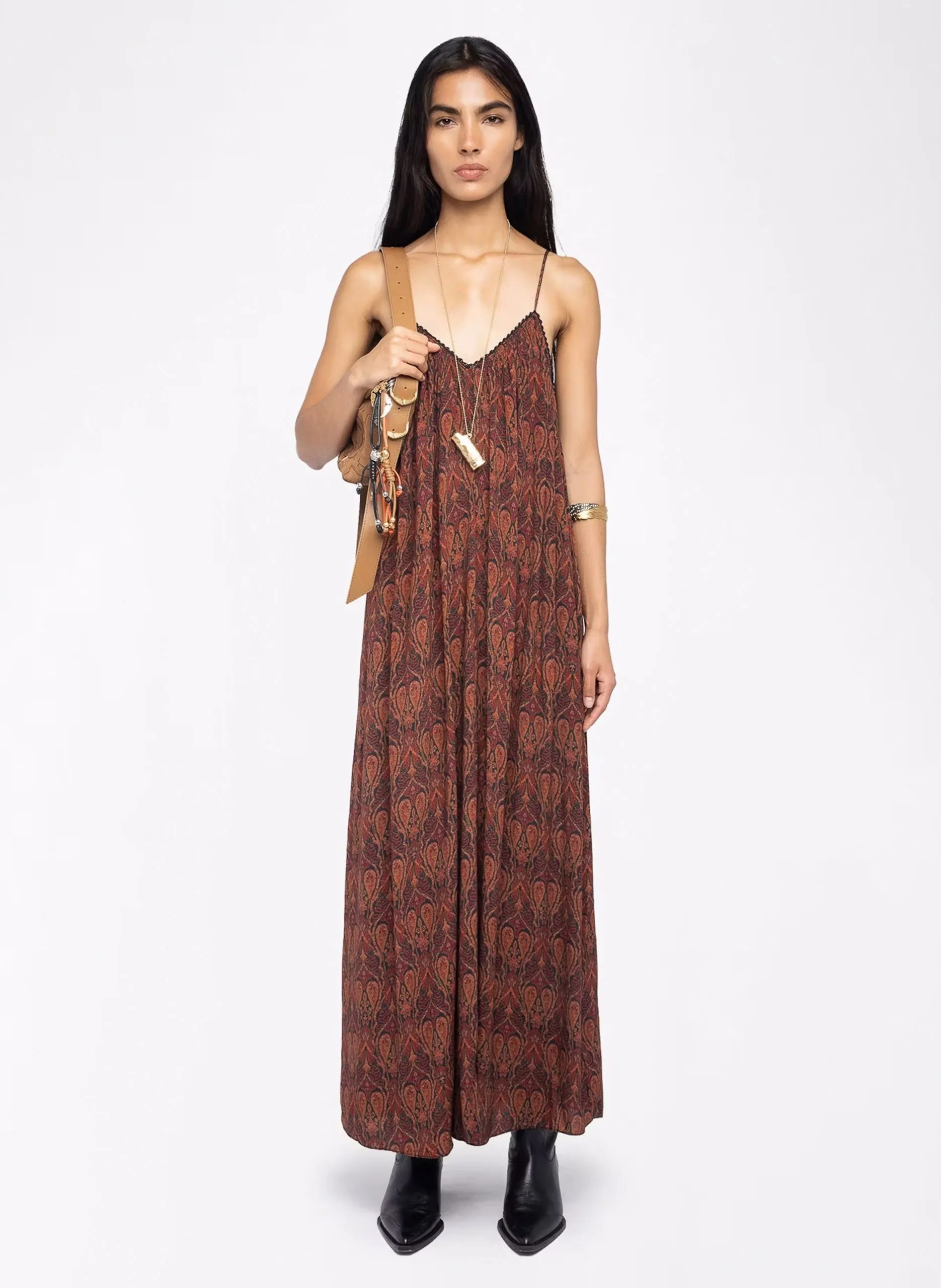 Robe longue imprimée col v Noir RISTYM