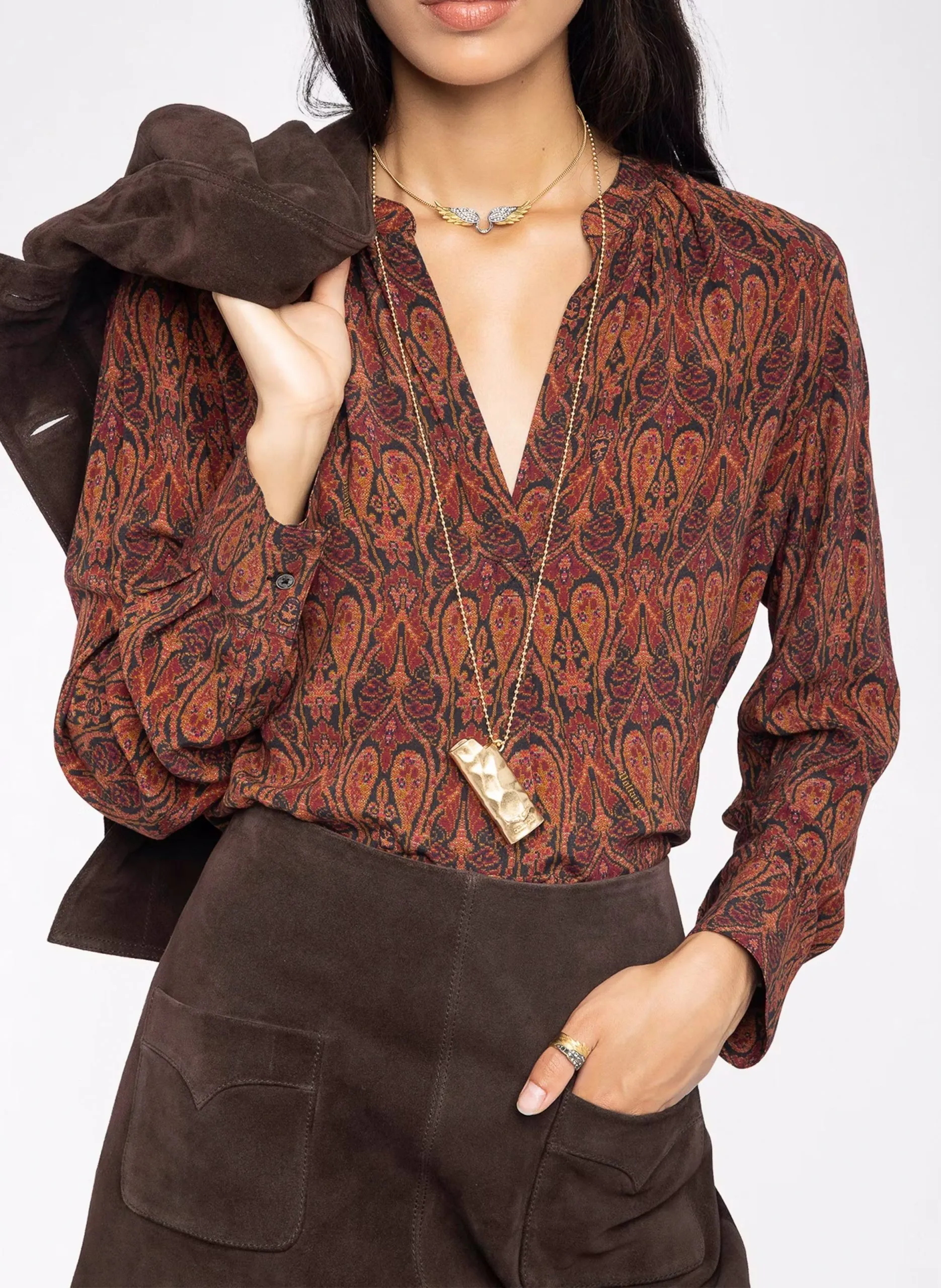 Blouse col tunisien imprimée Noir TINK