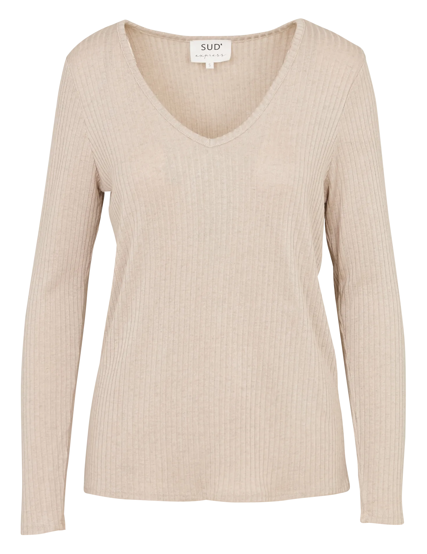 Tee-shirt col V manches longues doux Beige TINDY